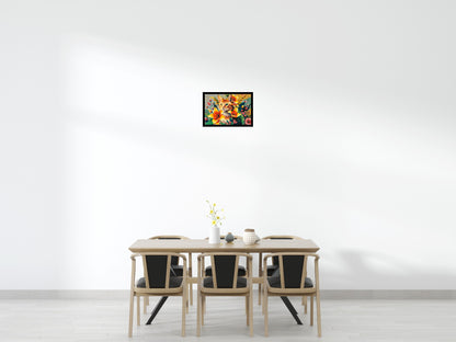 Ginger Tabby Cat with Orange Lilies and Pink Blossoms Illustration - Brick Art Mosaic Kit 3x2 large