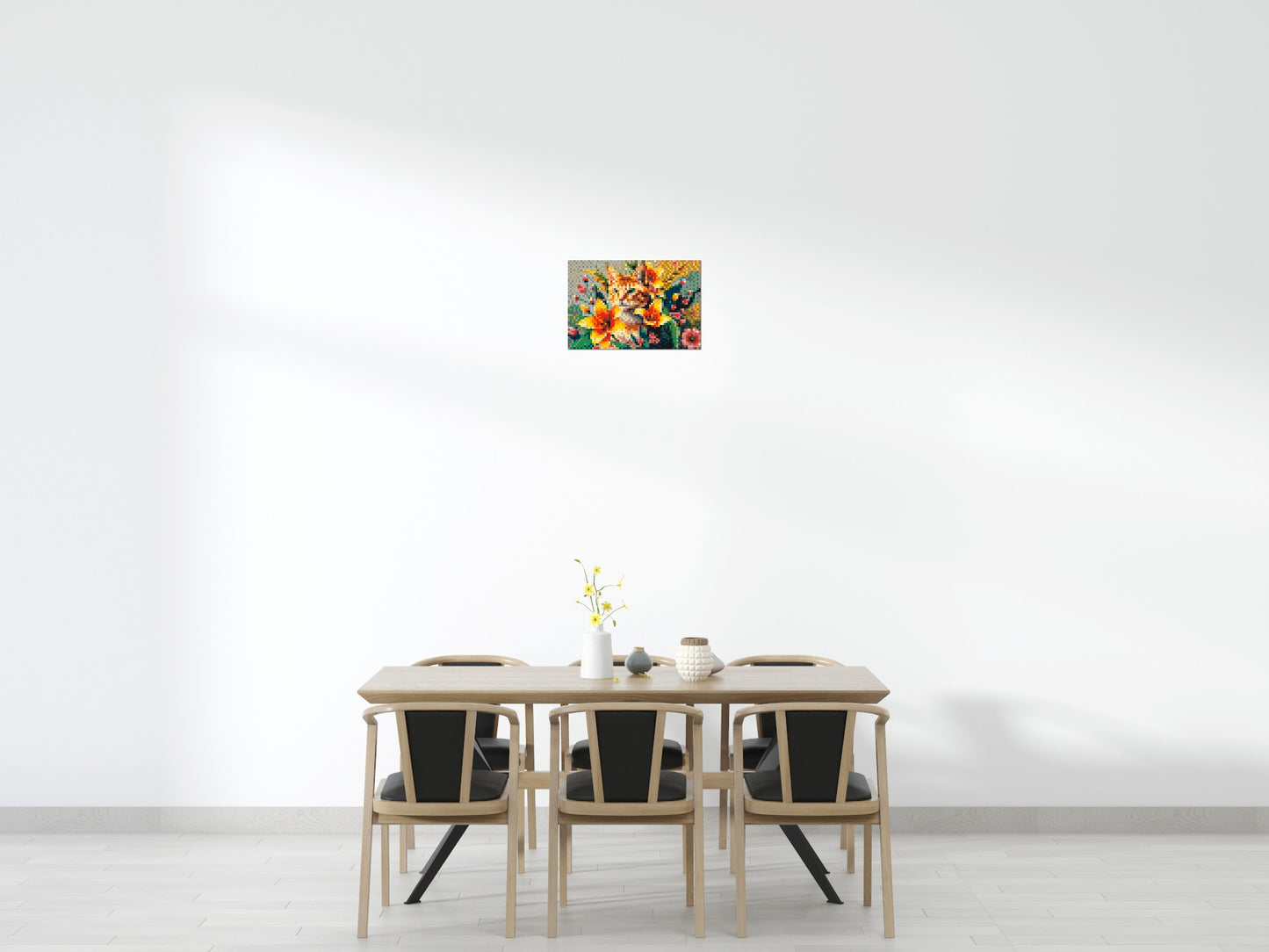Ginger Tabby Cat with Orange Lilies and Pink Blossoms Illustration - Brick Art Mosaic Kit 3x2 large