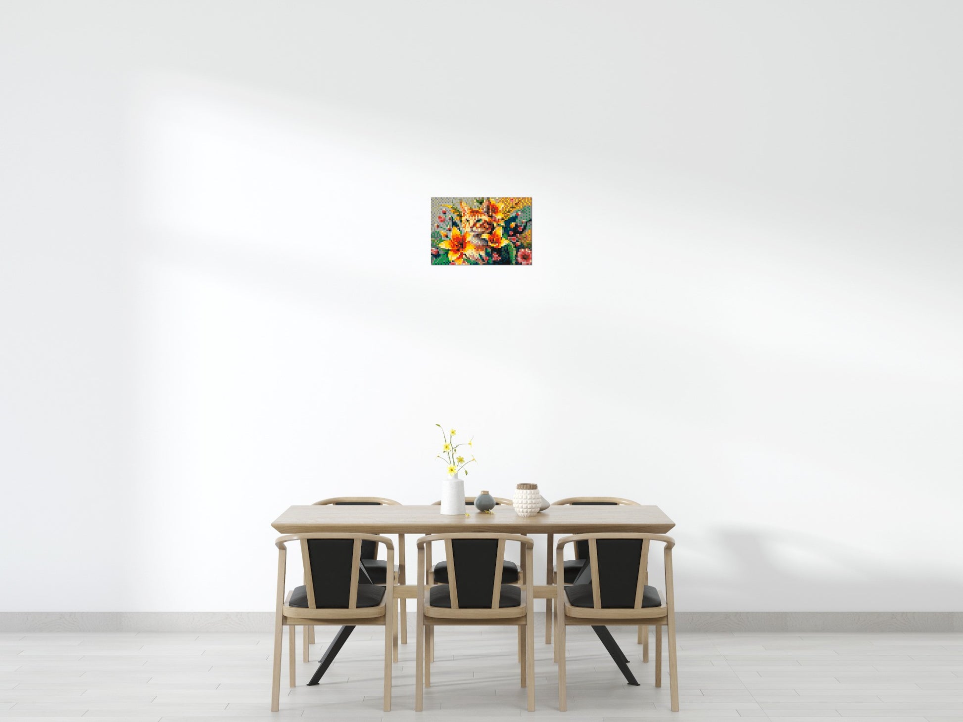 Ginger Tabby Cat with Orange Lilies and Pink Blossoms Illustration - Brick Art Mosaic Kit 3x2 scene