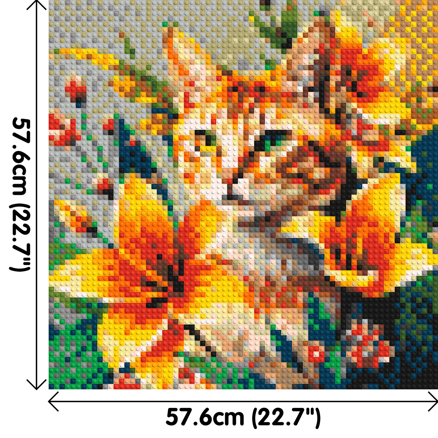 Ginger Tabby Cat with Orange Lilies and Pink Blossoms Illustration - Brick Art Mosaic Kit 3x3 large