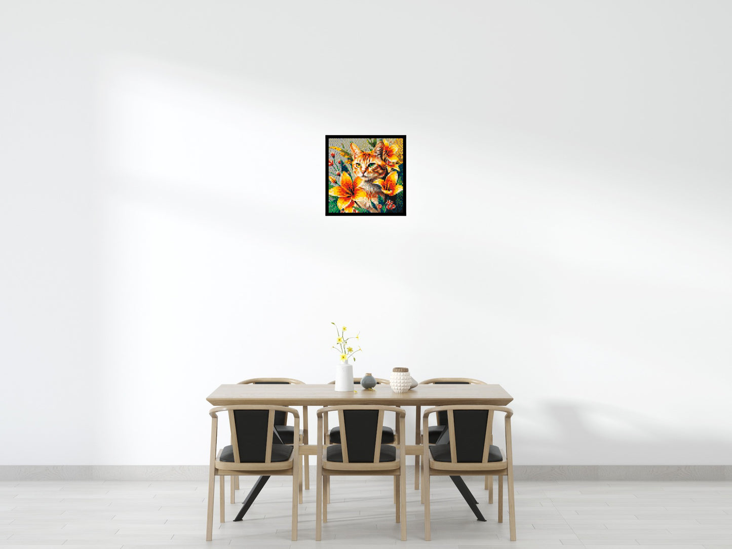 Ginger Tabby Cat with Orange Lilies and Pink Blossoms Illustration - Brick Art Mosaic Kit 3x3 large