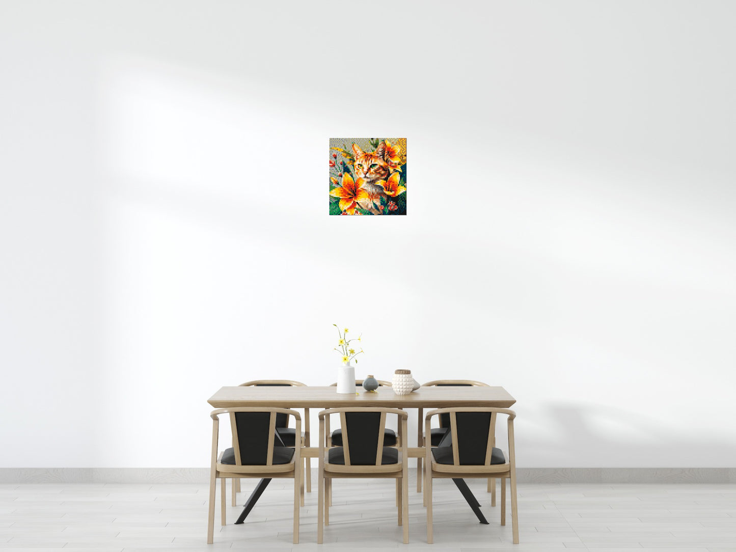 Ginger Tabby Cat with Orange Lilies and Pink Blossoms Illustration - Brick Art Mosaic Kit 3x3 large