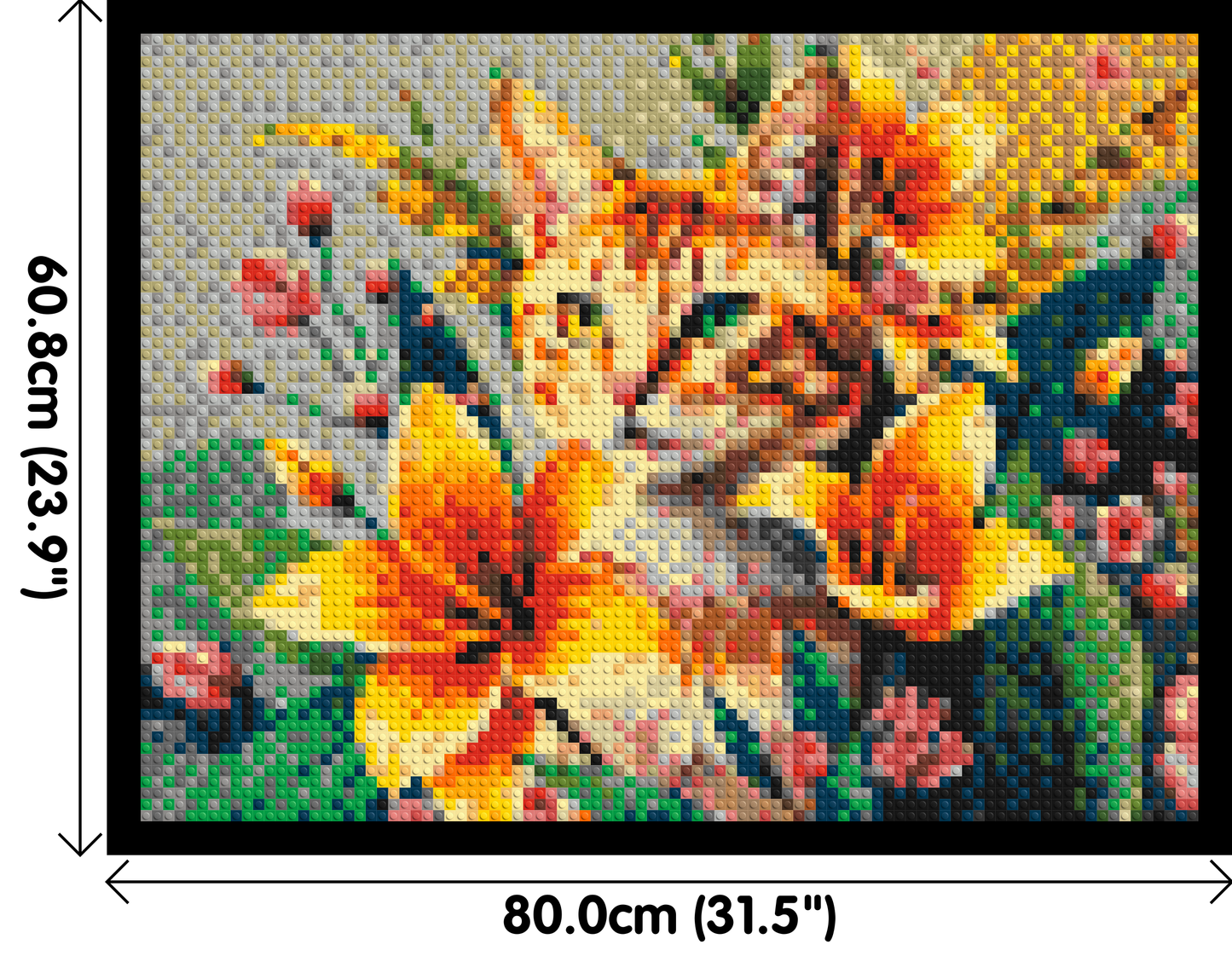 Ginger Tabby Cat with Orange Lilies and Pink Blossoms Illustration - Brick Art Mosaic Kit 4x3 large