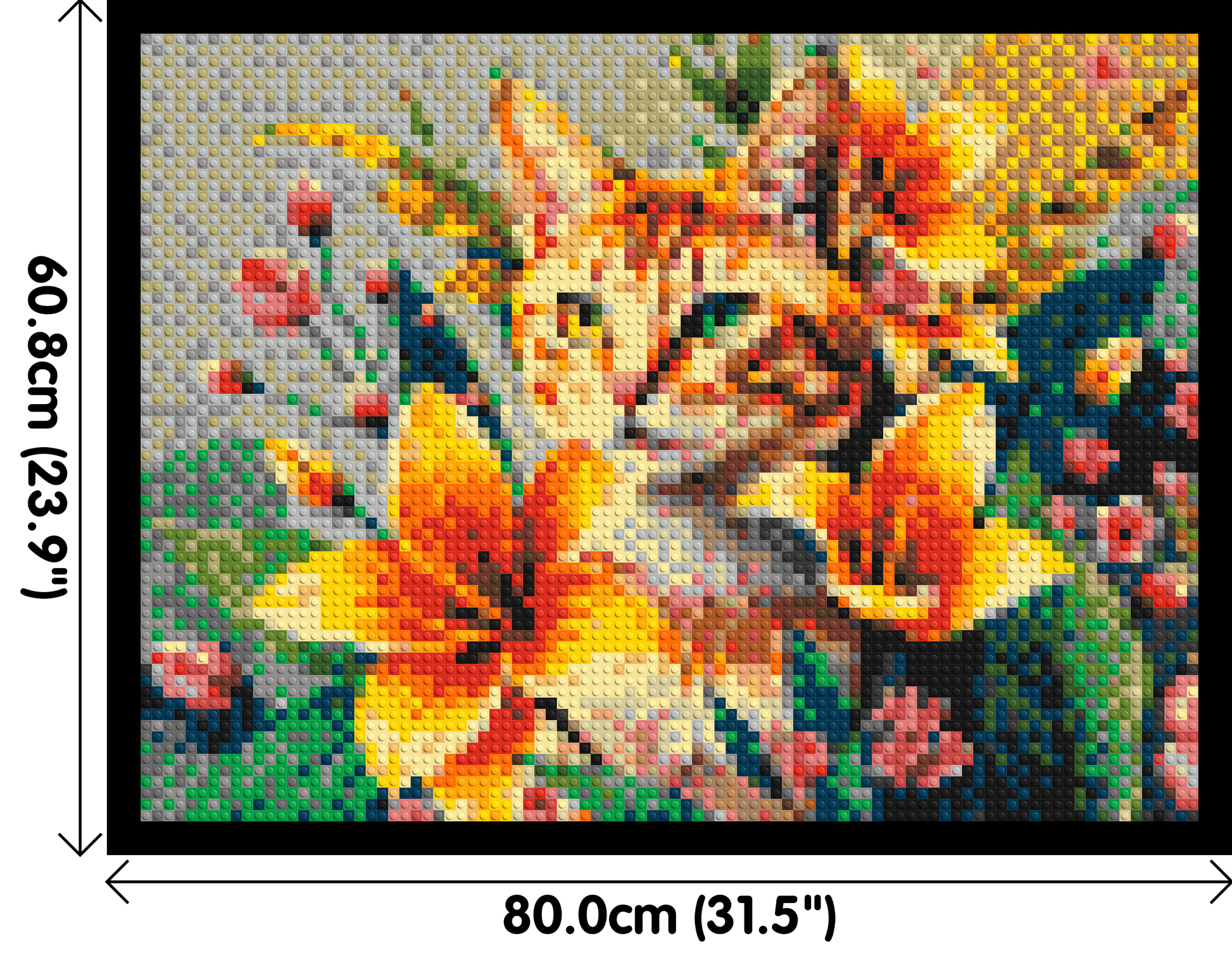 Ginger Tabby Cat with Orange Lilies and Pink Blossoms Illustration - Brick Art Mosaic Kit 4x3 dimensions with frame