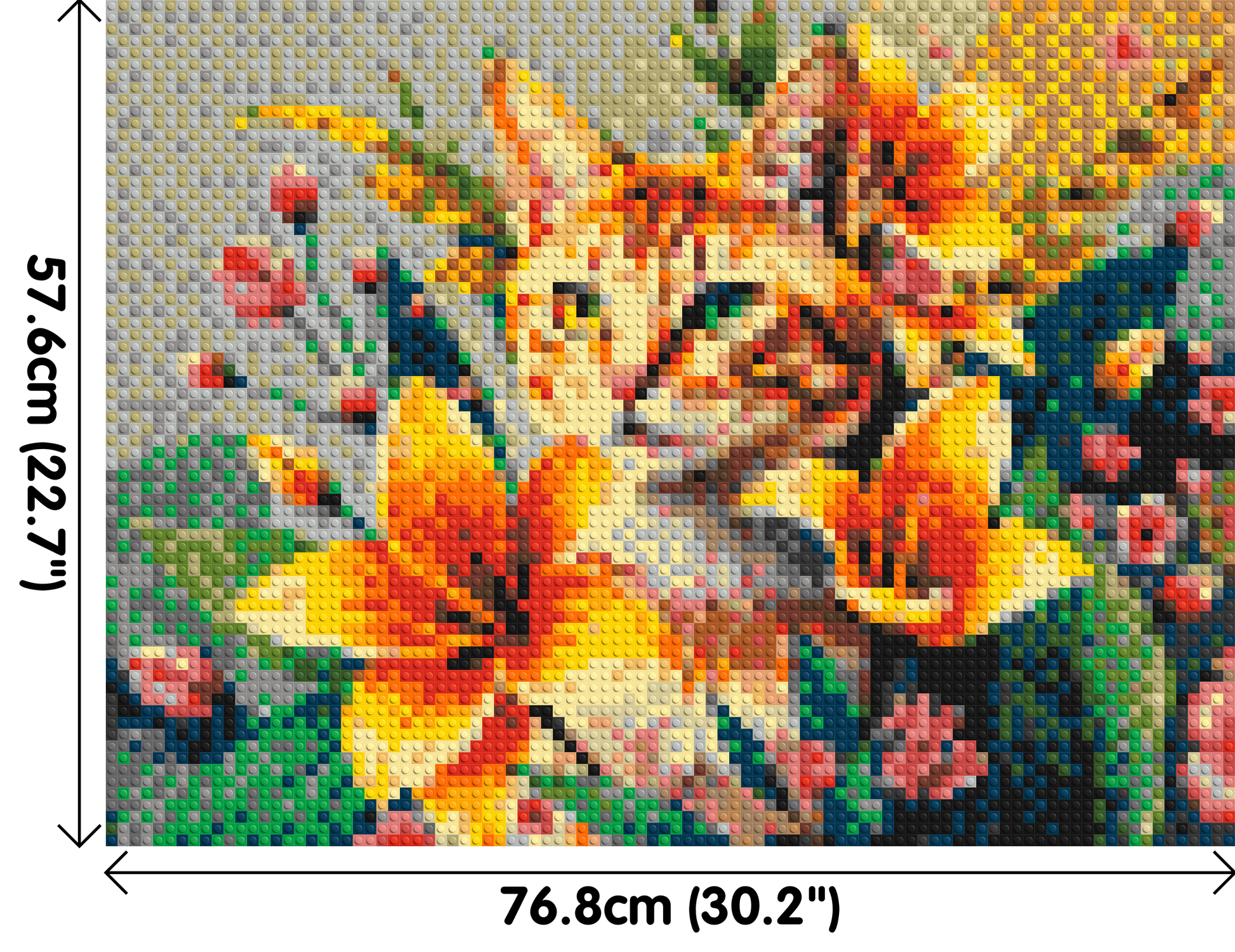 Ginger Tabby Cat with Orange Lilies and Pink Blossoms Illustration - Brick Art Mosaic Kit 4x3 dimensions