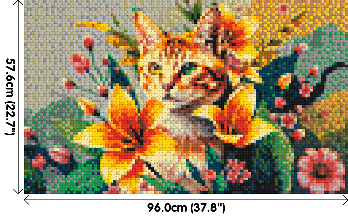 Ginger Tabby Cat with Orange Lilies and Pink Blossoms Illustration - Brick Art Mosaic Kit 5x3 large