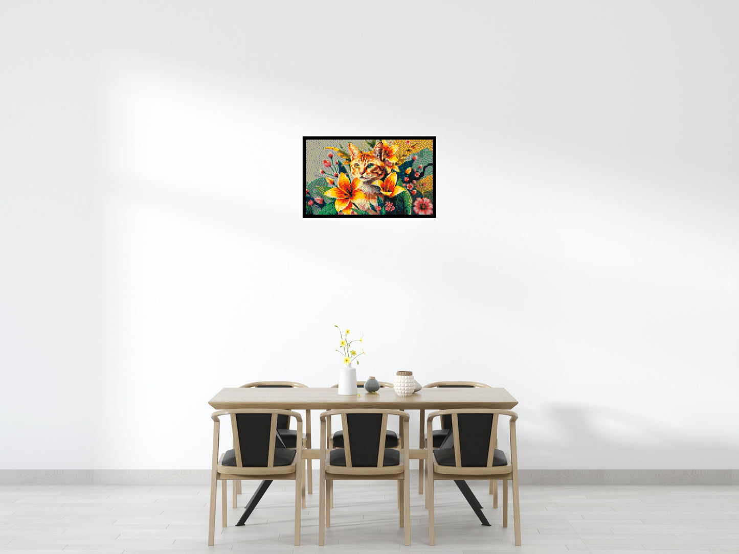 Ginger Tabby Cat with Orange Lilies and Pink Blossoms Illustration - Brick Art Mosaic Kit 5x3 large