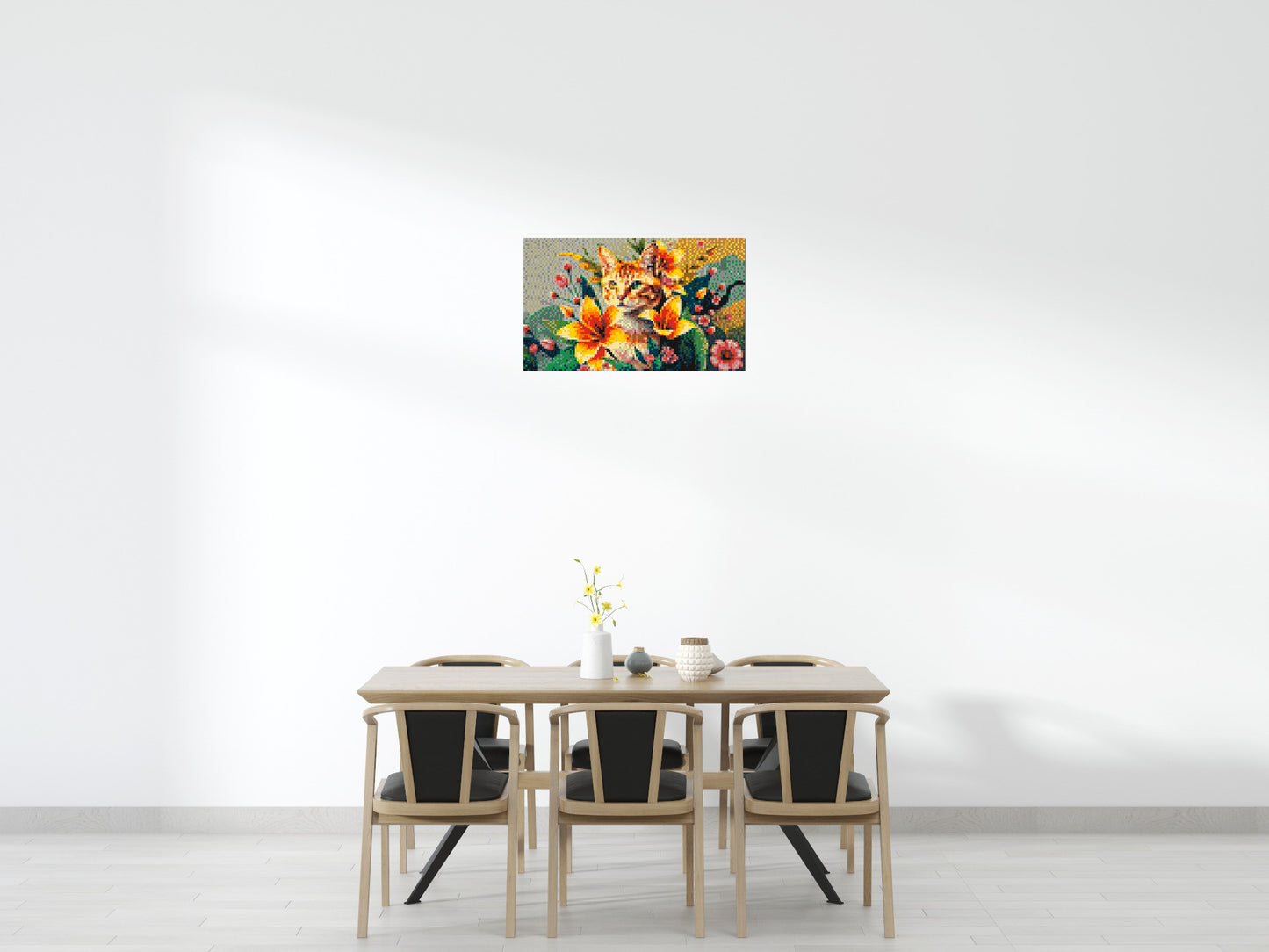 Ginger Tabby Cat with Orange Lilies and Pink Blossoms Illustration - Brick Art Mosaic Kit 5x3 large