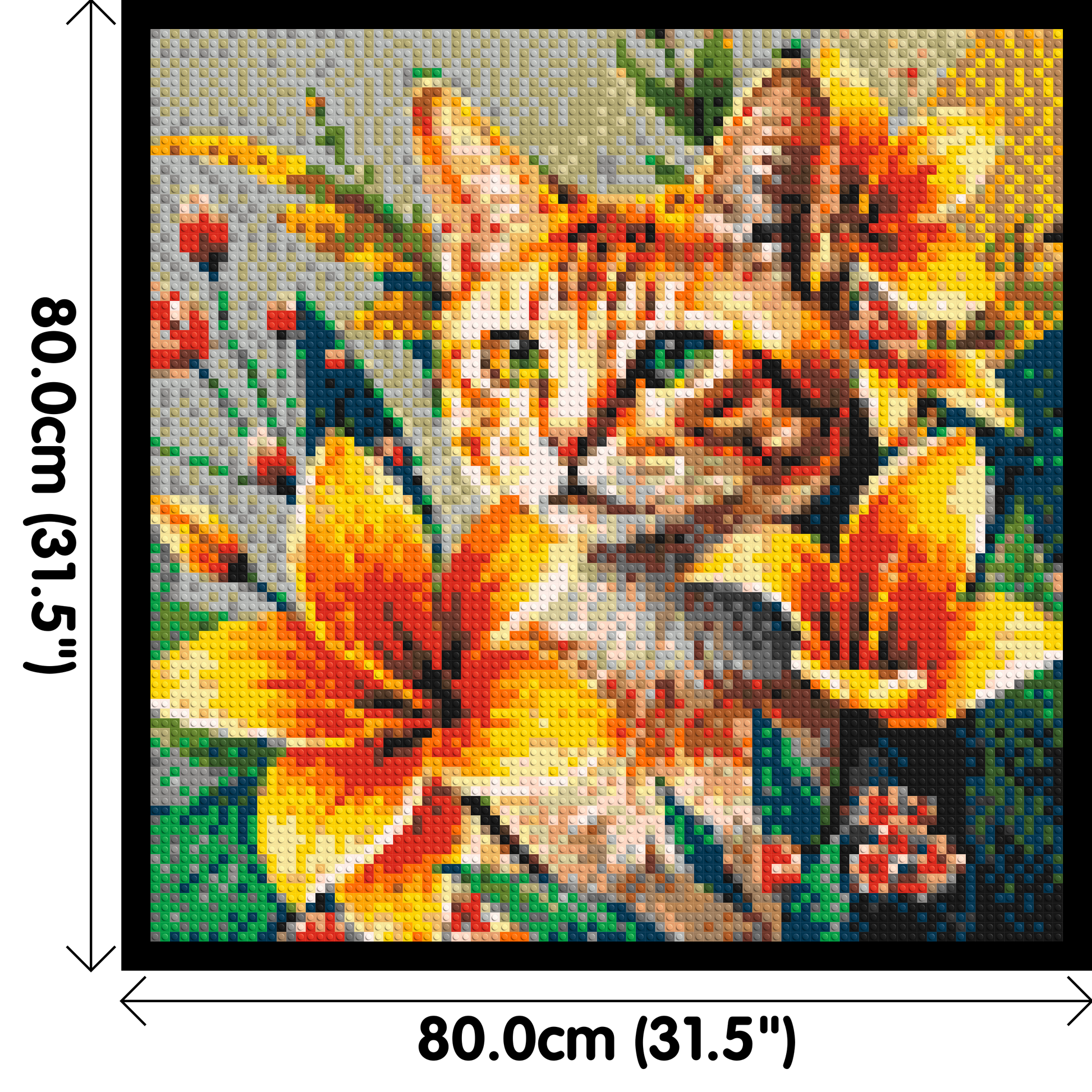 Ginger Tabby Cat with Orange Lilies and Pink Blossoms Illustration - Brick Art Mosaic Kit 4x4 dimensions with frame