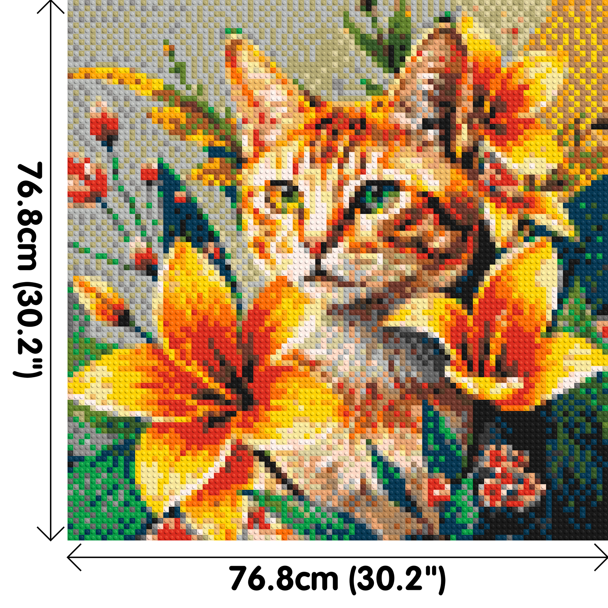 Ginger Tabby Cat with Orange Lilies and Pink Blossoms Illustration - Brick Art Mosaic Kit 4x4 dimensions