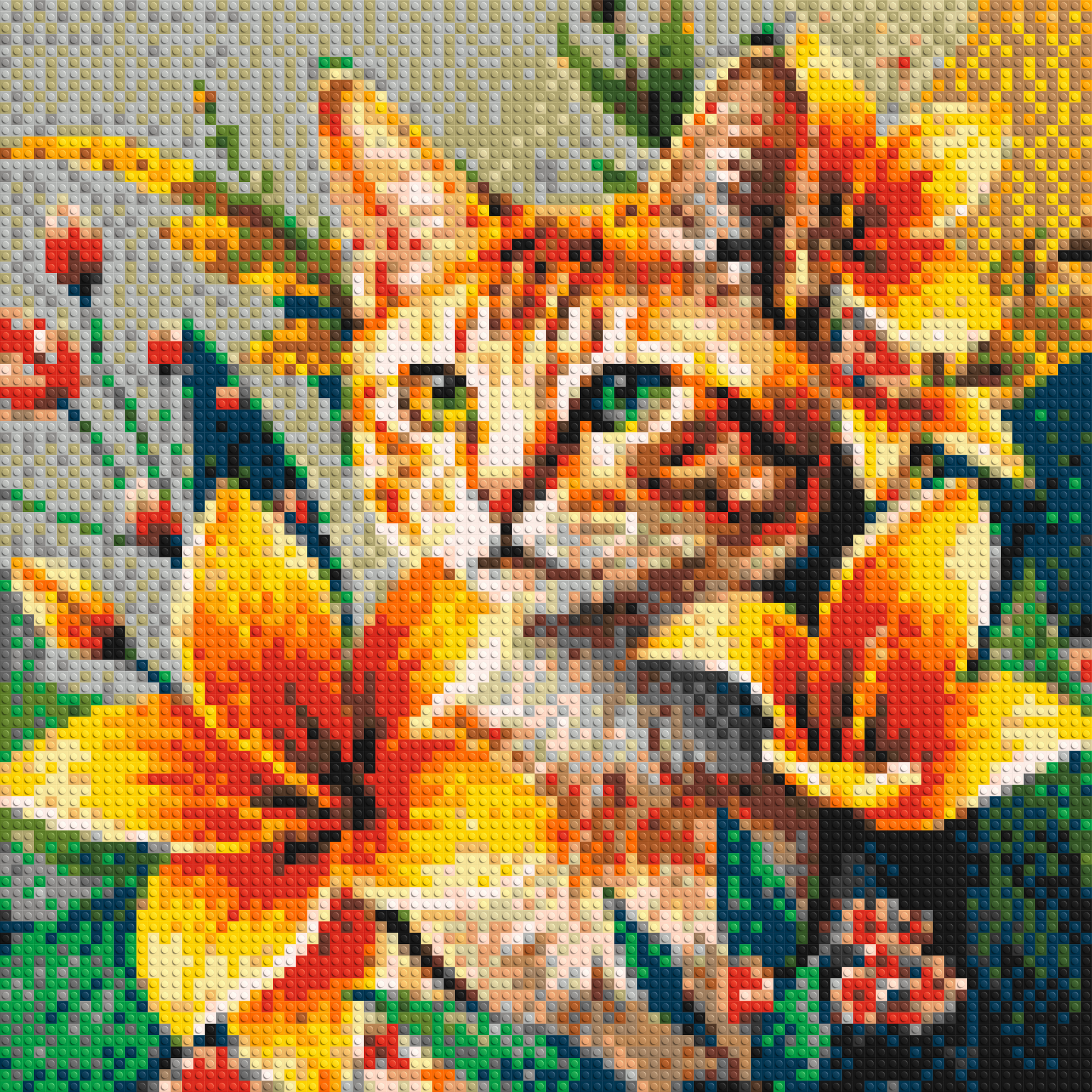 Ginger Tabby Cat with Orange Lilies and Pink Blossoms Illustration - Brick Art Mosaic Kit 4x4 large