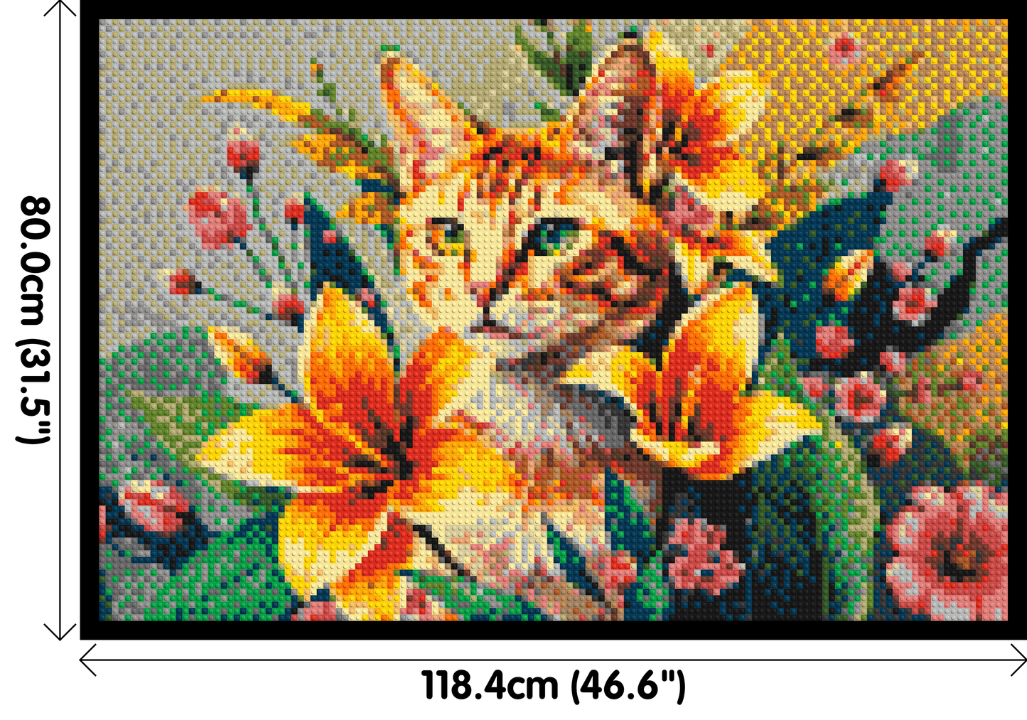 Ginger Tabby Cat with Orange Lilies and Pink Blossoms Illustration - Brick Art Mosaic Kit 6x4 large