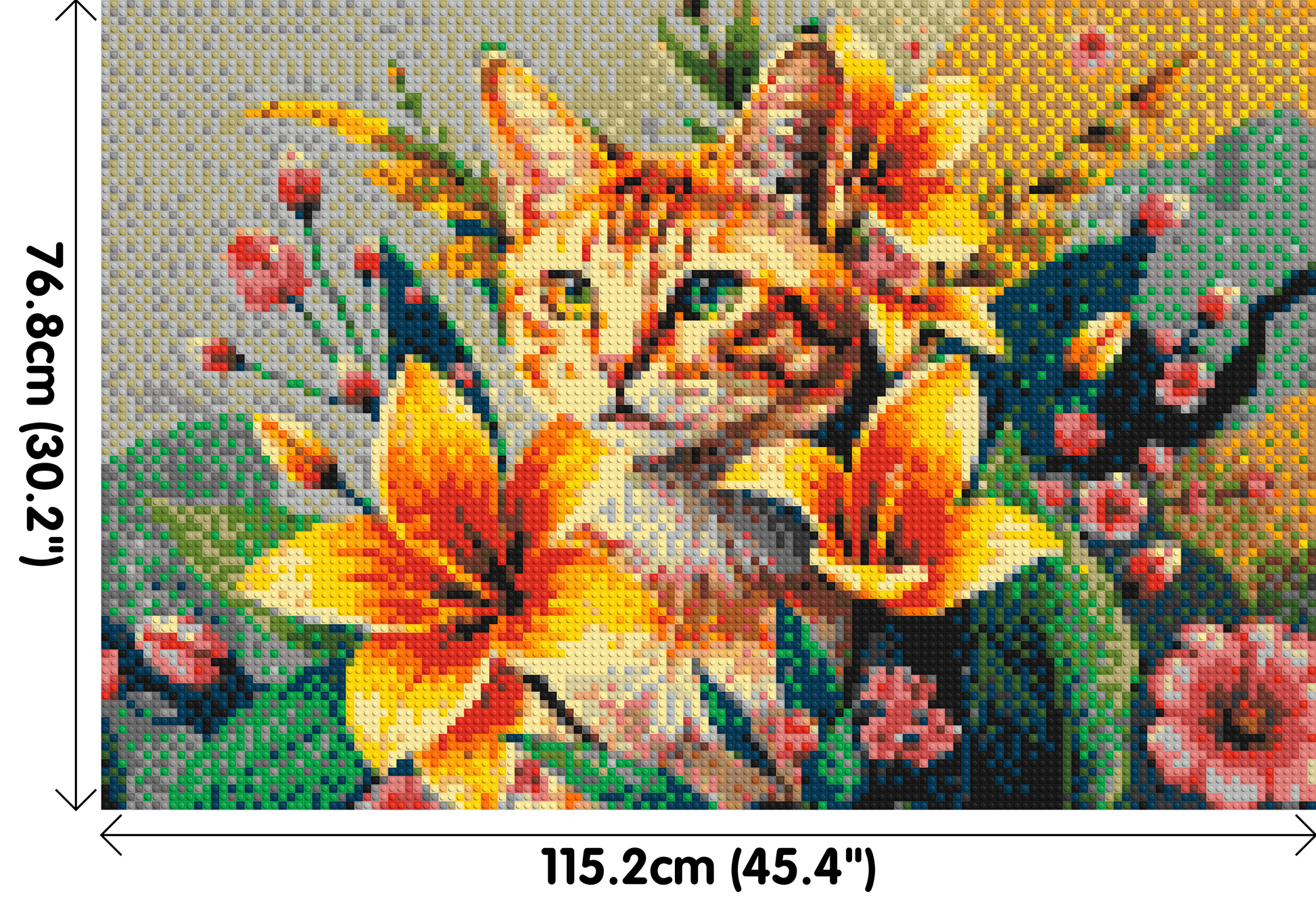 Ginger Tabby Cat with Orange Lilies and Pink Blossoms Illustration - Brick Art Mosaic Kit 6x4 dimensions