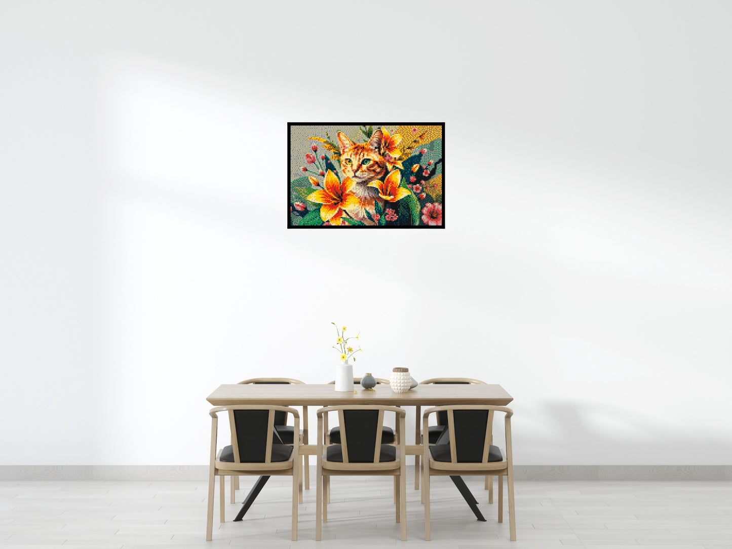 Ginger Tabby Cat with Orange Lilies and Pink Blossoms Illustration - Brick Art Mosaic Kit 6x4 large