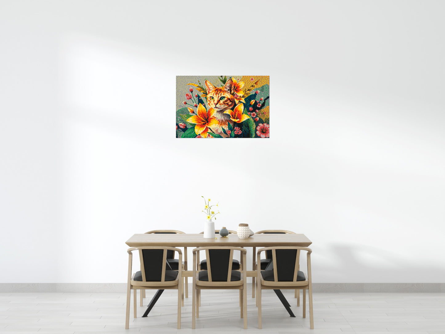 Ginger Tabby Cat with Orange Lilies and Pink Blossoms Illustration - Brick Art Mosaic Kit 6x4 large
