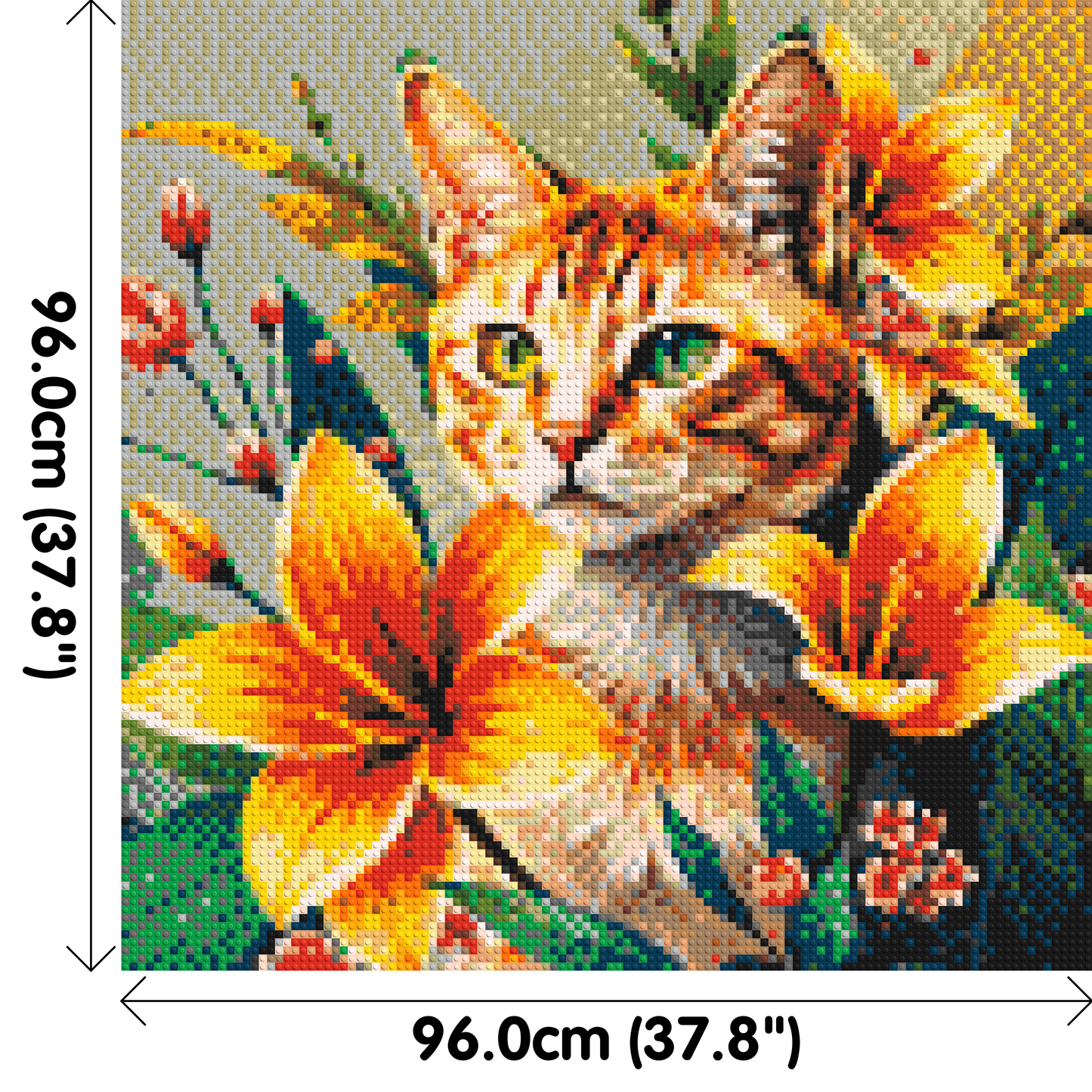 Ginger Tabby Cat with Orange Lilies and Pink Blossoms Illustration - Brick Art Mosaic Kit 5x5 large