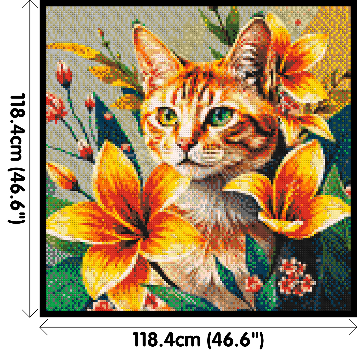 Ginger Tabby Cat with Orange Lilies and Pink Blossoms Illustration - Brick Art Mosaic Kit 6x6 large
