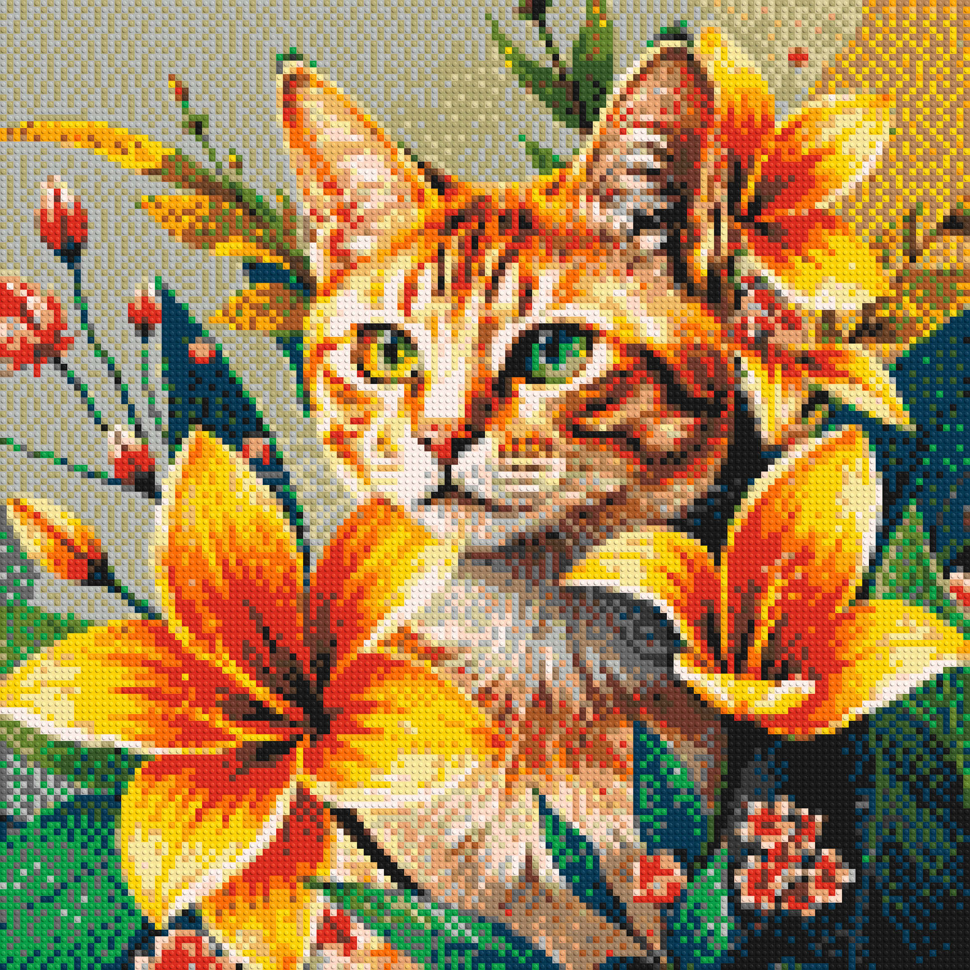 Ginger Tabby Cat with Orange Lilies and Pink Blossoms Illustration - Brick Art Mosaic Kit 6x6 large