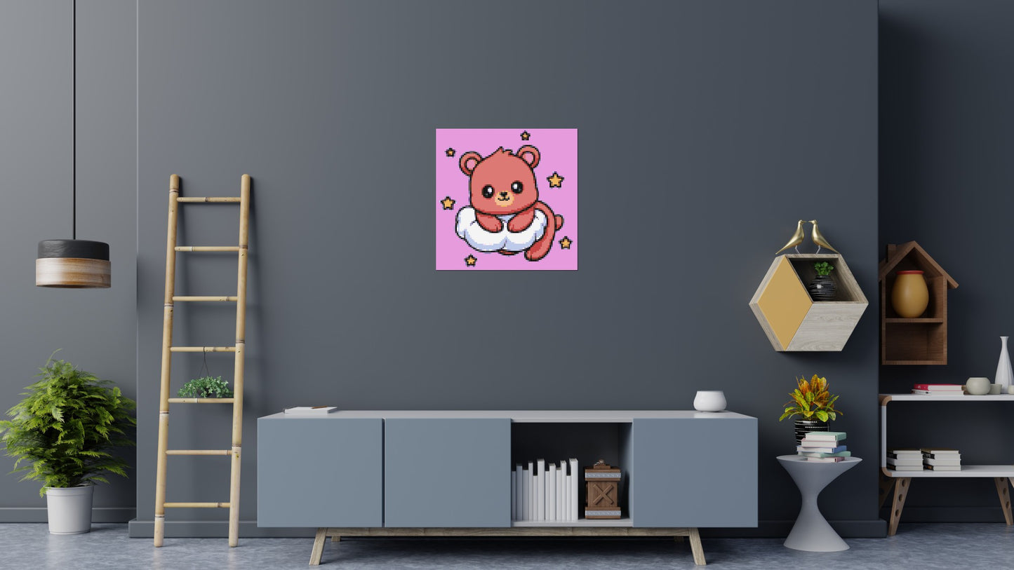 Cute Bear on Cloud with Stars Cartoon Art - Brick Art Mosaic Kit 4x4 large