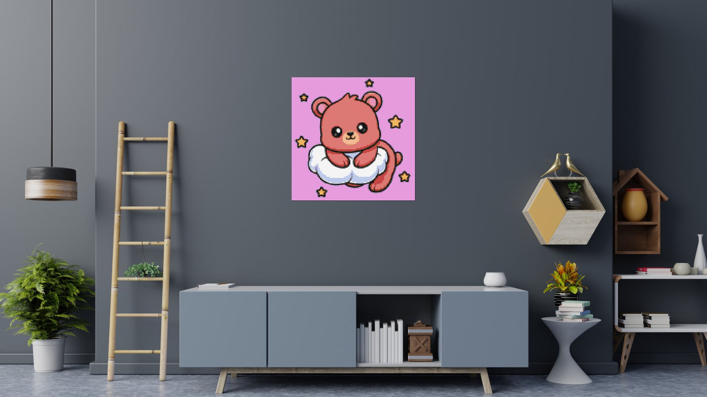 Cute Bear on Cloud with Stars Cartoon Art - Brick Art Mosaic Kit 5x5 large