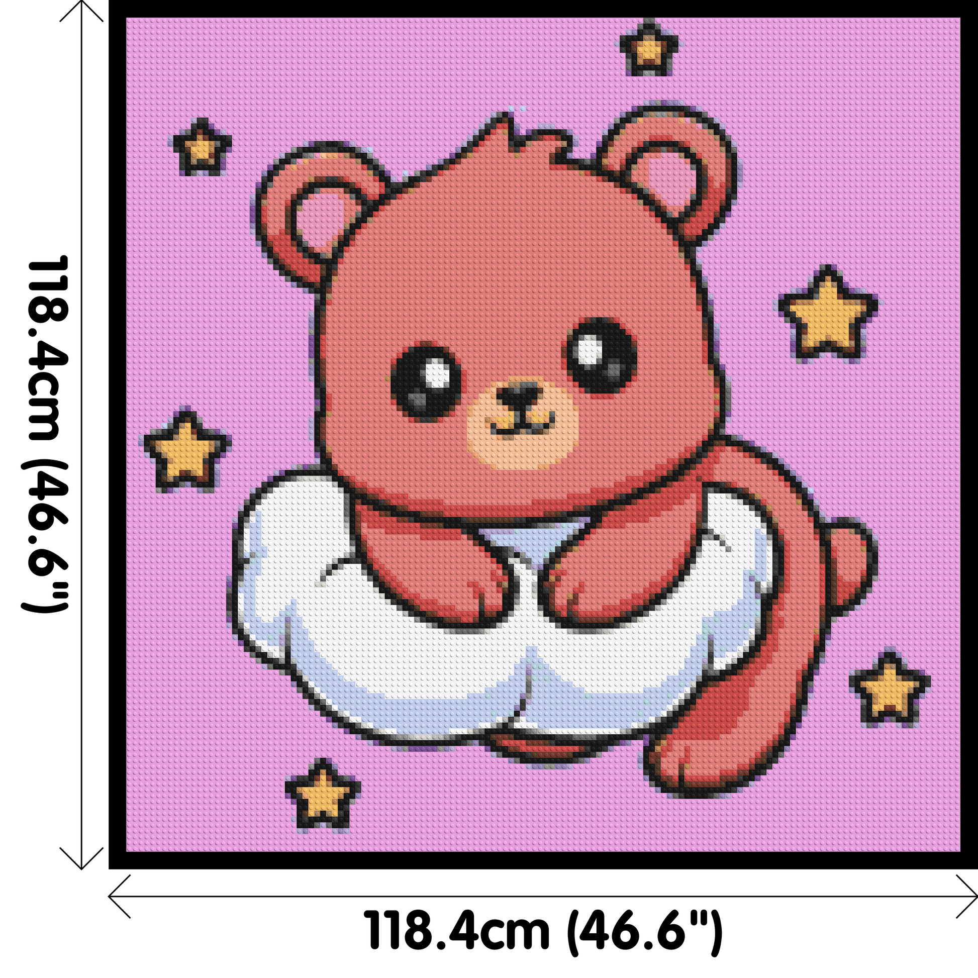 Cute Bear on Cloud with Stars Cartoon Art - Brick Art Mosaic Kit 6x6 dimensions with frame