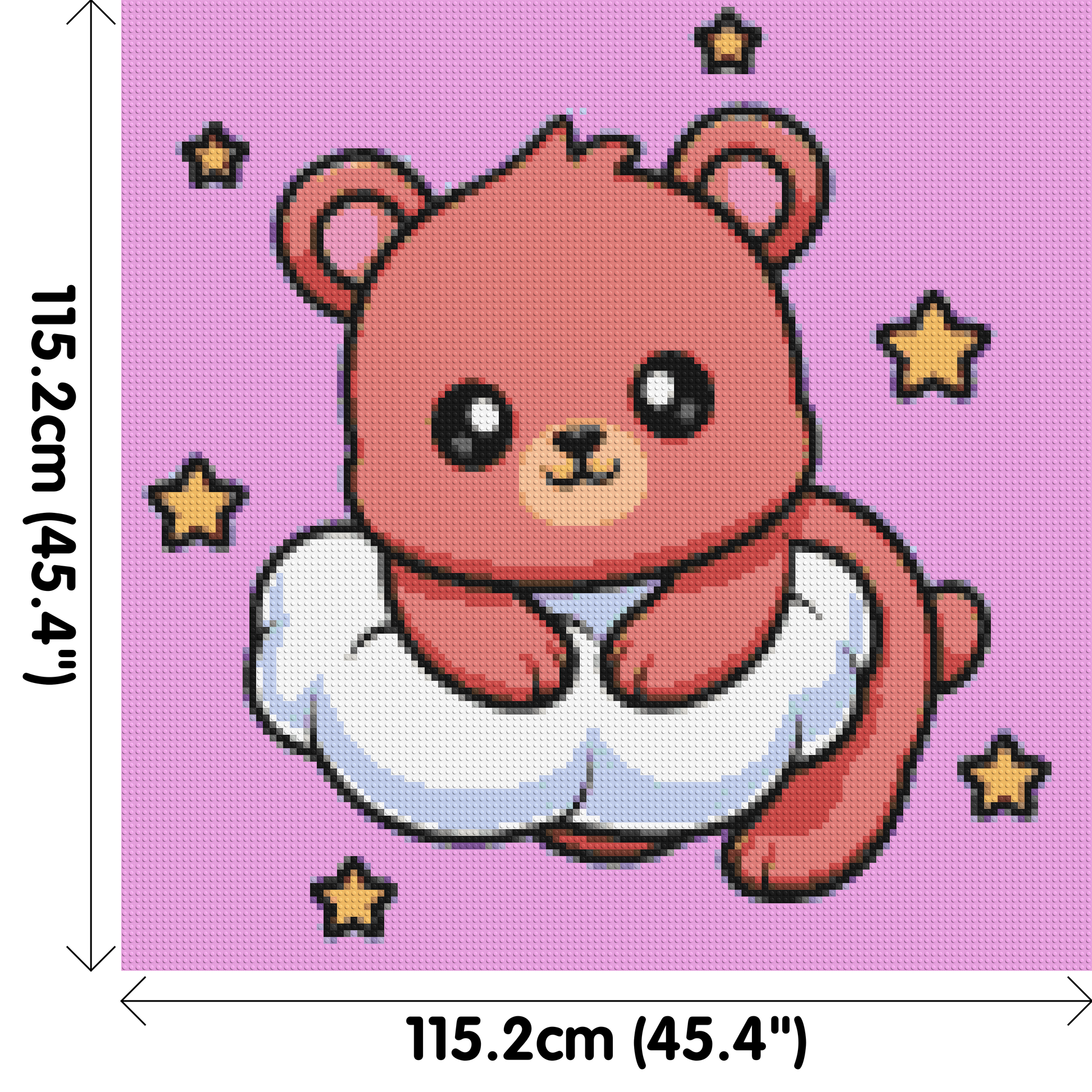 Cute Bear on Cloud with Stars Cartoon Art - Brick Art Mosaic Kit 6x6 dimensions