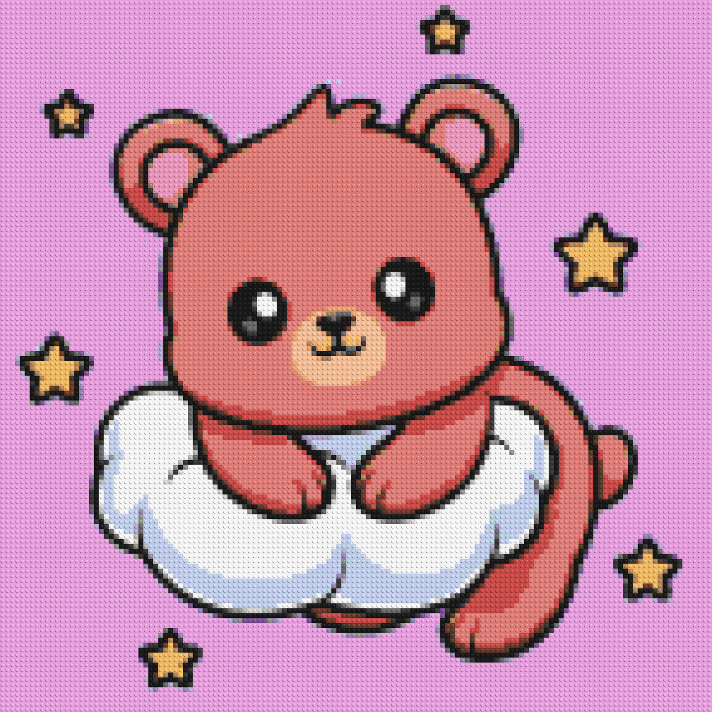 Cute Bear on Cloud with Stars Cartoon Art - Brick Art Mosaic Kit 6x6 large