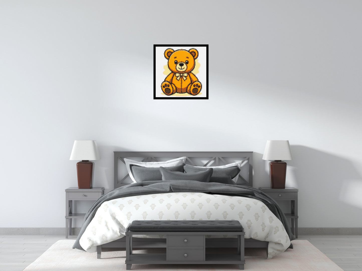 Classic Sitting Teddy Bear with Bow Tie Cartoon Art - Brick Art Mosaic Kit 3x3 large