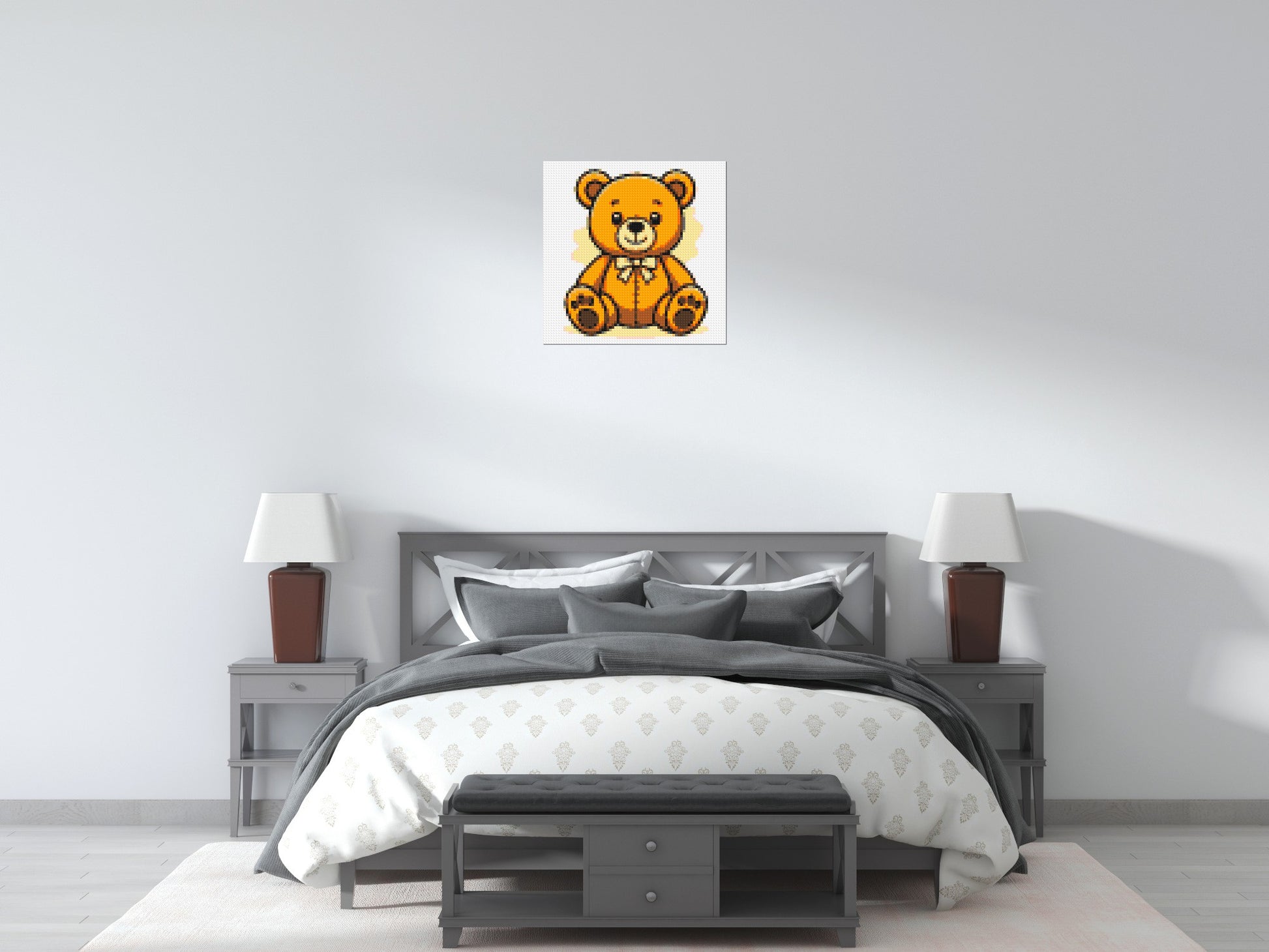 Classic Sitting Teddy Bear with Bow Tie Cartoon Art - Brick Art Mosaic Kit 3x3 scene