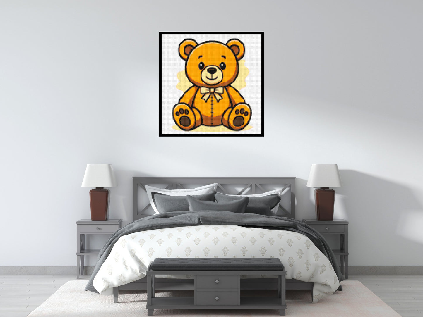 Classic Sitting Teddy Bear with Bow Tie Cartoon Art - Brick Art Mosaic Kit 5x5 large