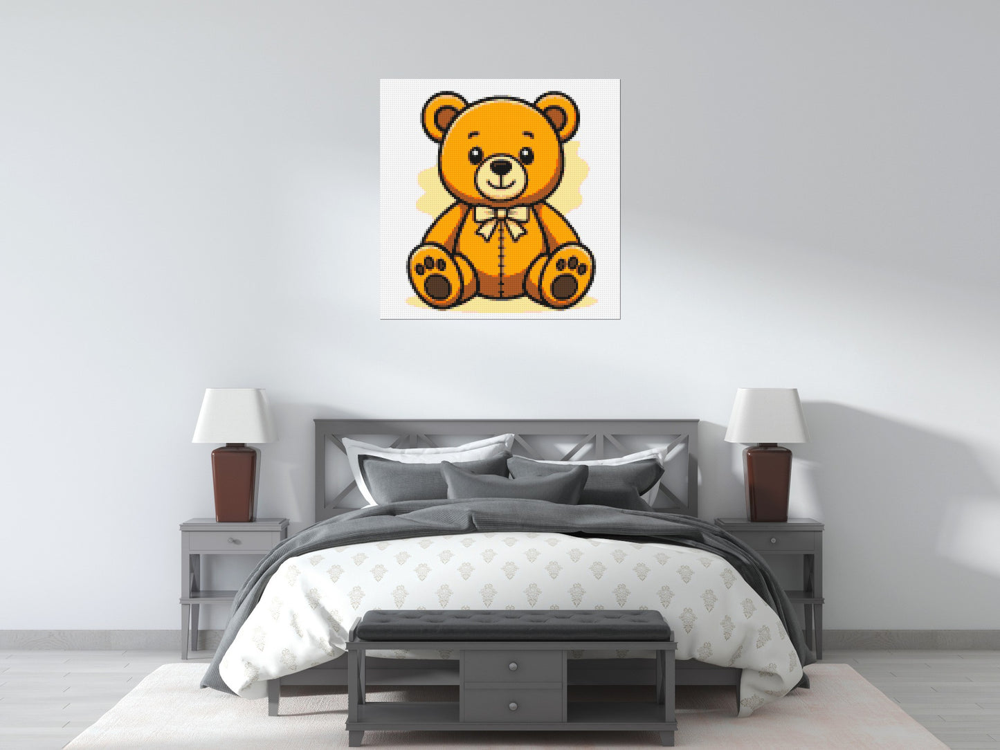 Classic Sitting Teddy Bear with Bow Tie Cartoon Art - Brick Art Mosaic Kit 5x5 large