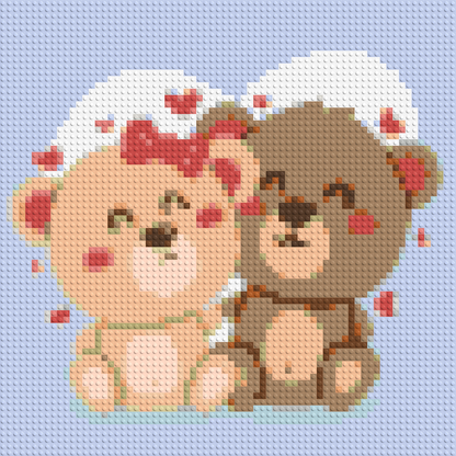 Cute Teddy Bear Couple Kawaii Vector Art - Brick Art Mosaic Kit 3x3 large