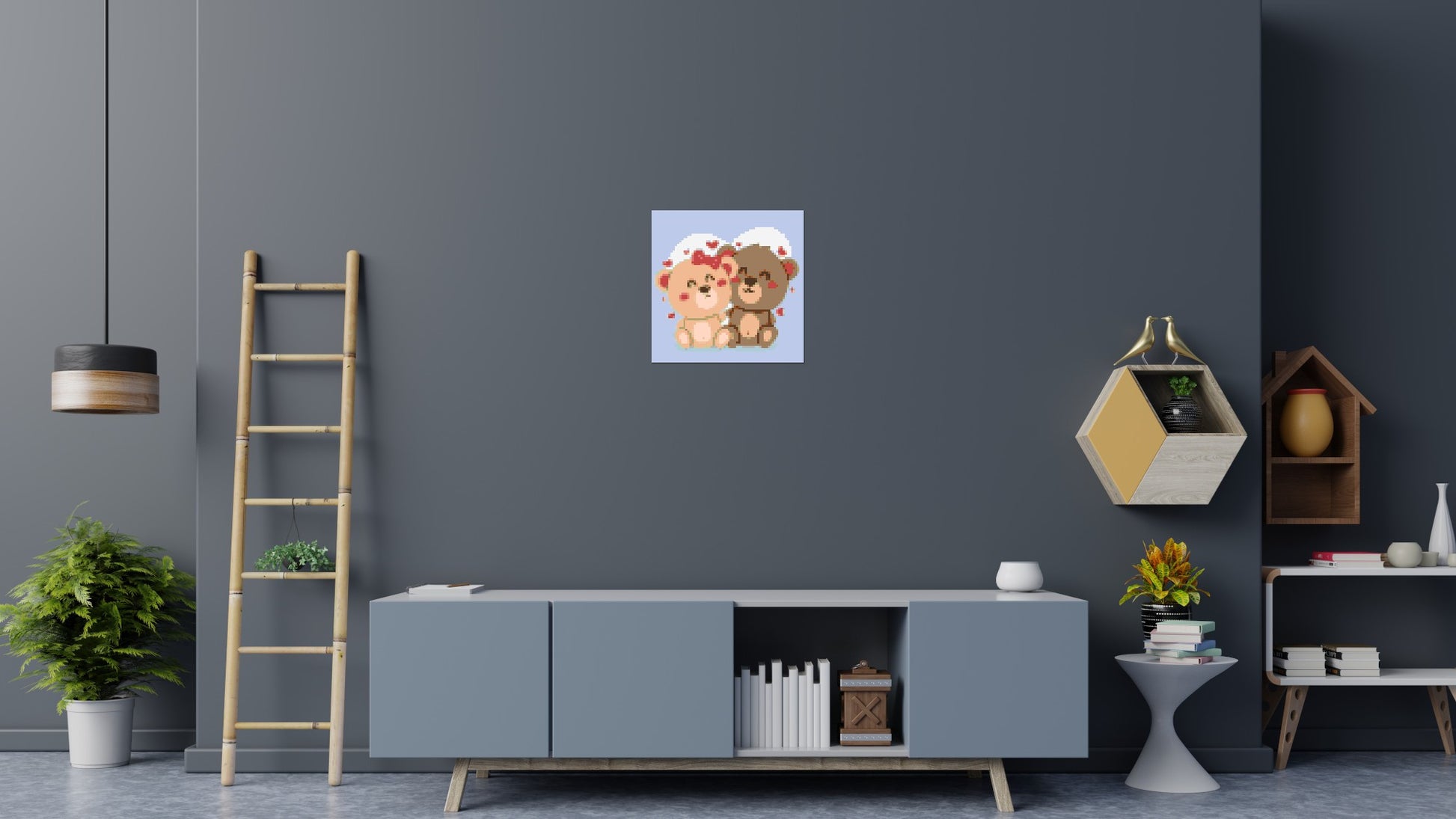Cute Teddy Bear Couple Kawaii Vector Art - Brick Art Mosaic Kit 3x3 scene