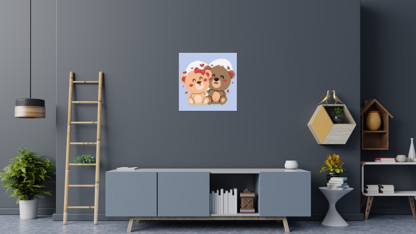 Cute Teddy Bear Couple Kawaii Vector Art - Brick Art Mosaic Kit 4x4 large