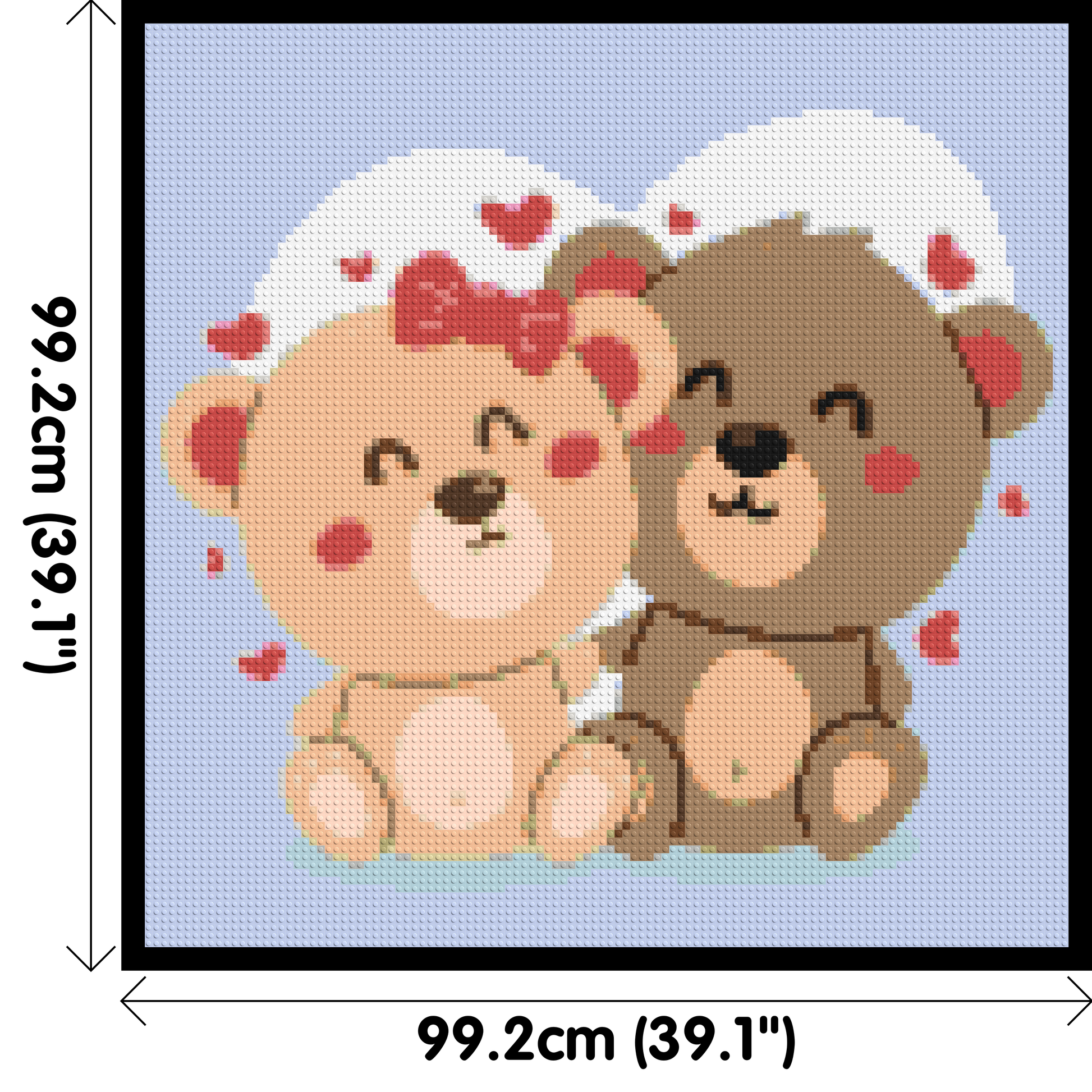 Cute Teddy Bear Couple Kawaii Vector Art - Brick Art Mosaic Kit 5x5 dimensions with frame