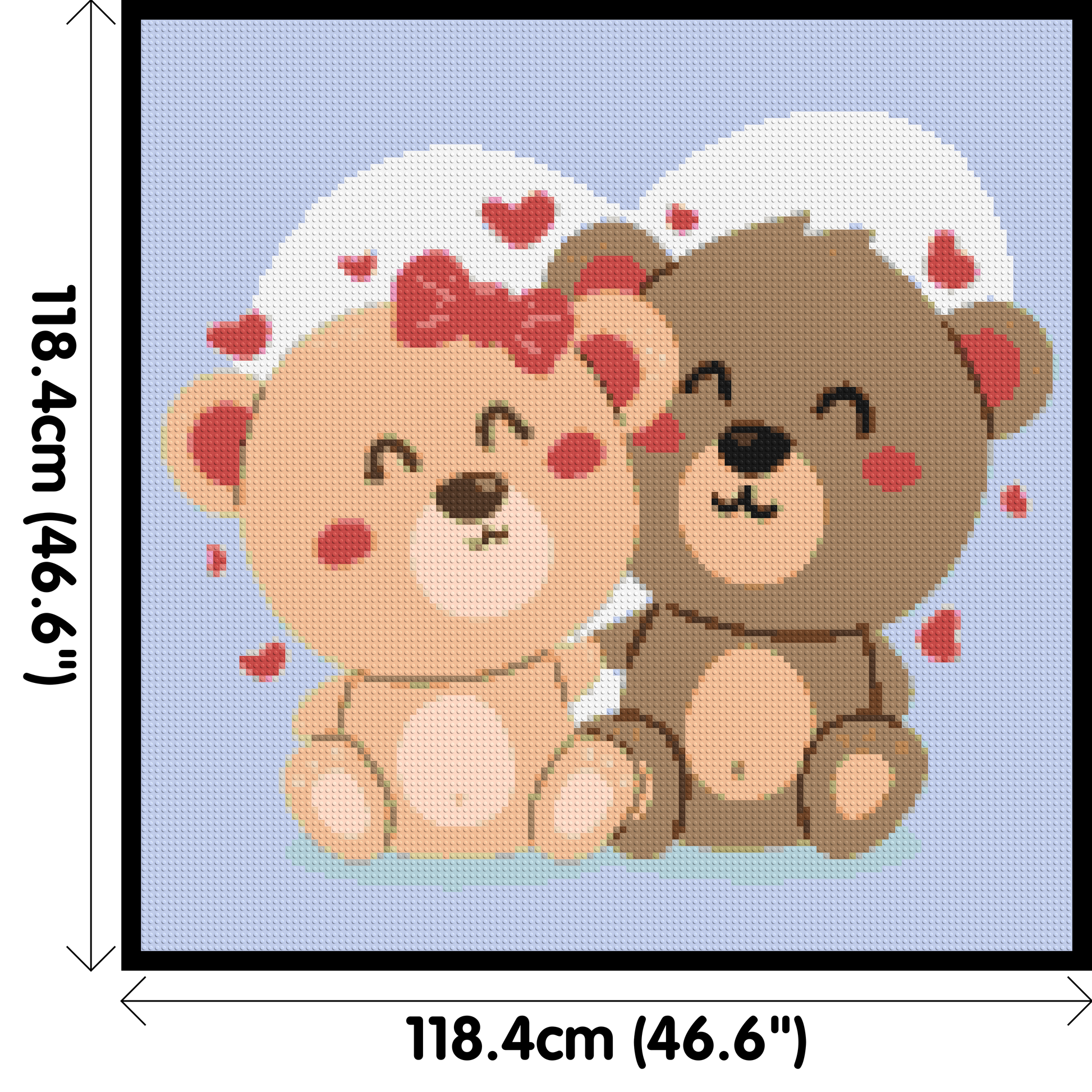Cute Teddy Bear Couple Kawaii Vector Art - Brick Art Mosaic Kit 6x6 dimensions with frame
