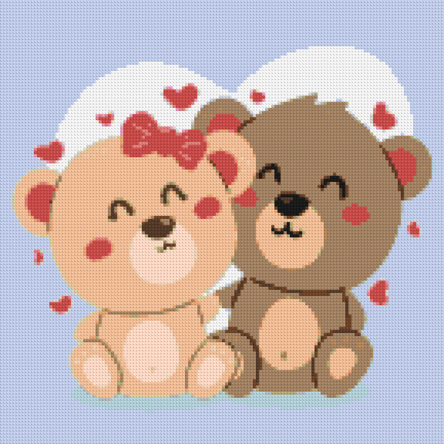 Cute Teddy Bear Couple Kawaii Vector Art - Brick Art Mosaic Kit 6x6 large