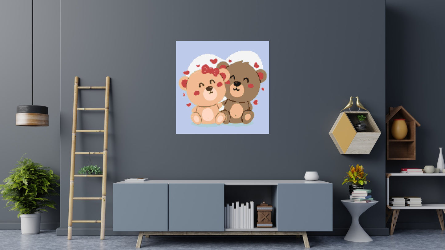 Cute Teddy Bear Couple Kawaii Vector Art - Brick Art Mosaic Kit 6x6 large
