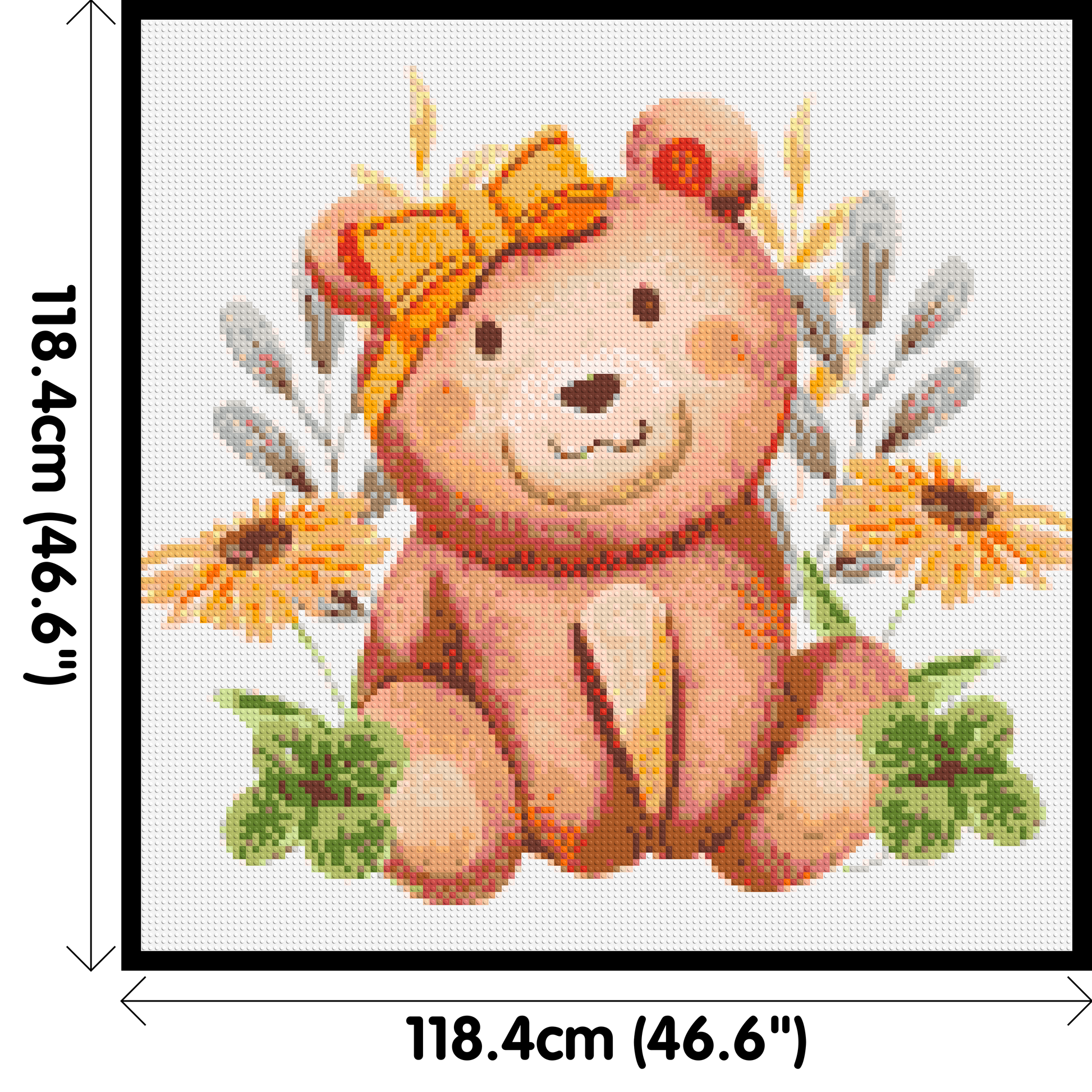 Teddy Bear with Yellow Bow and Flowers Watercolor Art - Brick Art Mosaic Kit 6x6 dimensions with frame