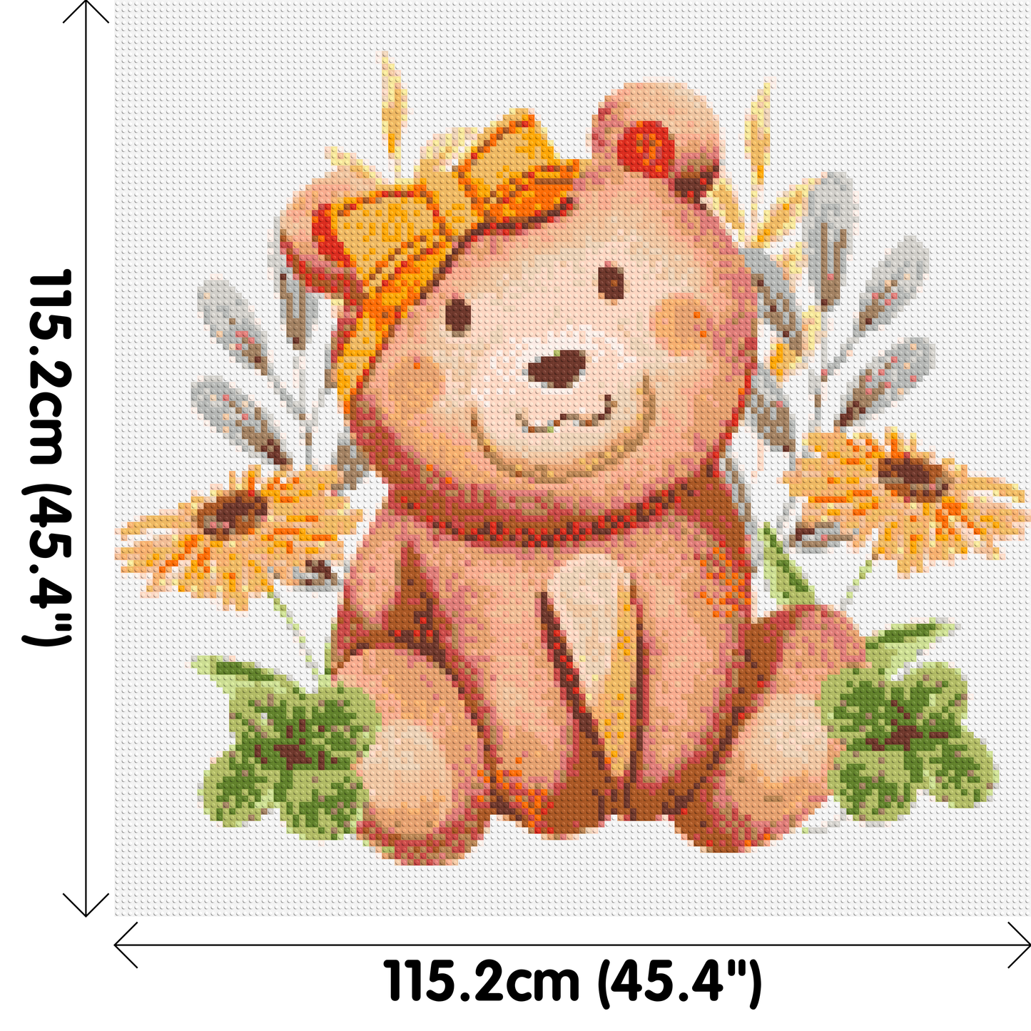 Teddy Bear with Yellow Bow and Flowers Watercolor Art - Brick Art Mosaic Kit 6x6 large