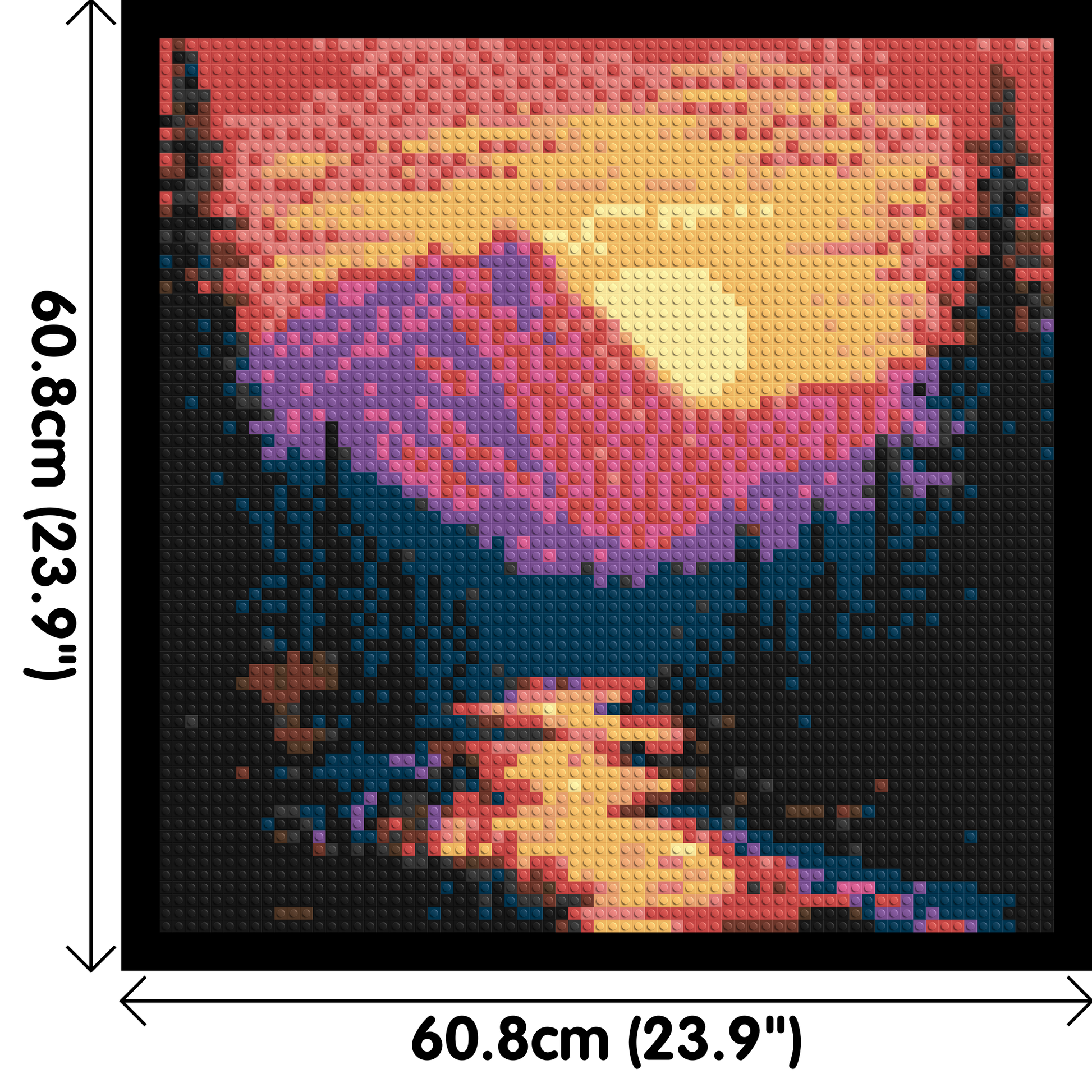 Sunset Mountain River Pixel Art - Brick Art Mosaic Kit 3x3 dimensions with frame