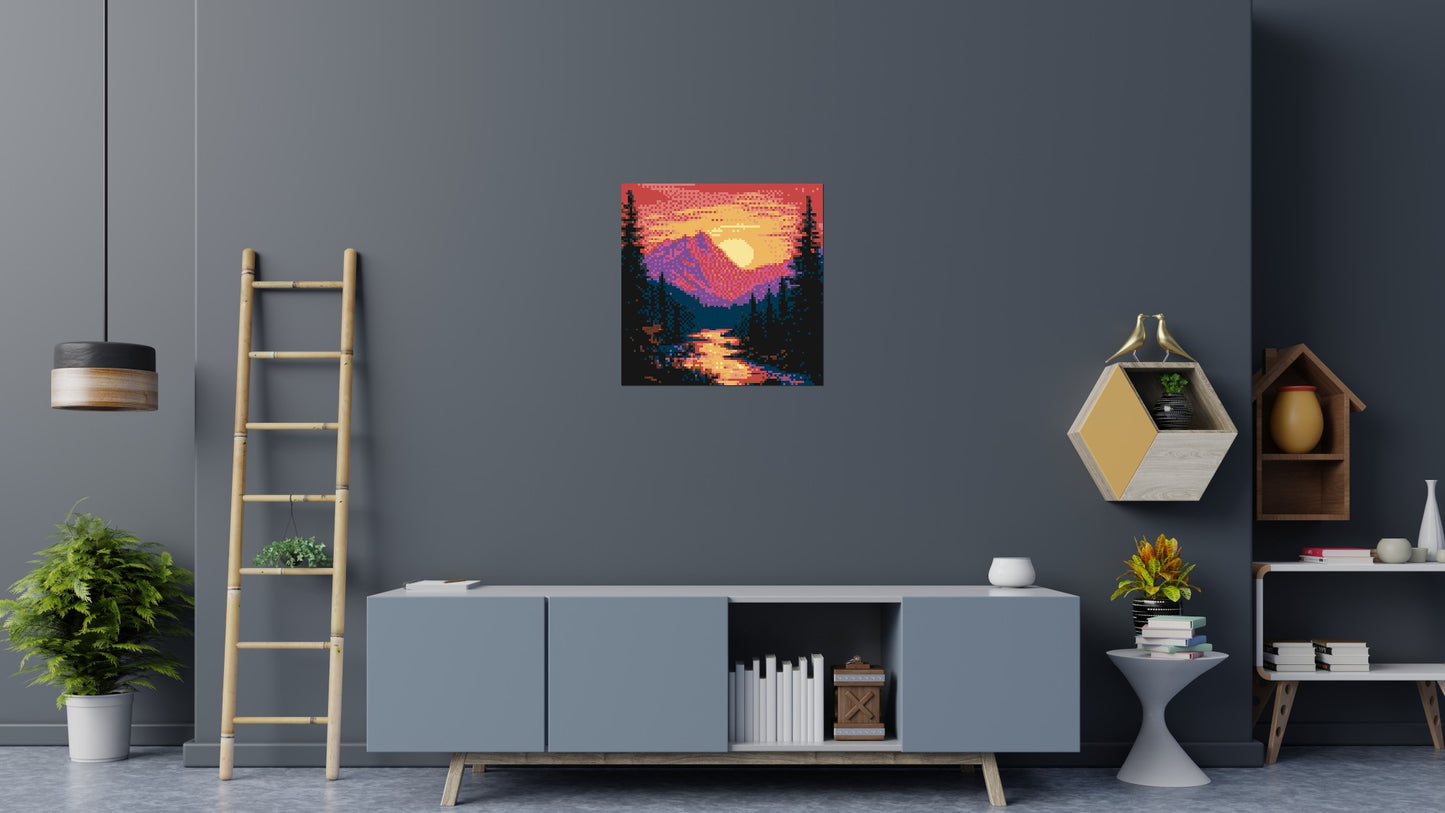 Sunset Mountain River Pixel Art - Brick Art Mosaic Kit 4x4 large
