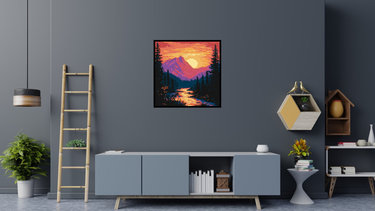 Sunset Mountain River Pixel Art - Brick Art Mosaic Kit 5x5 large