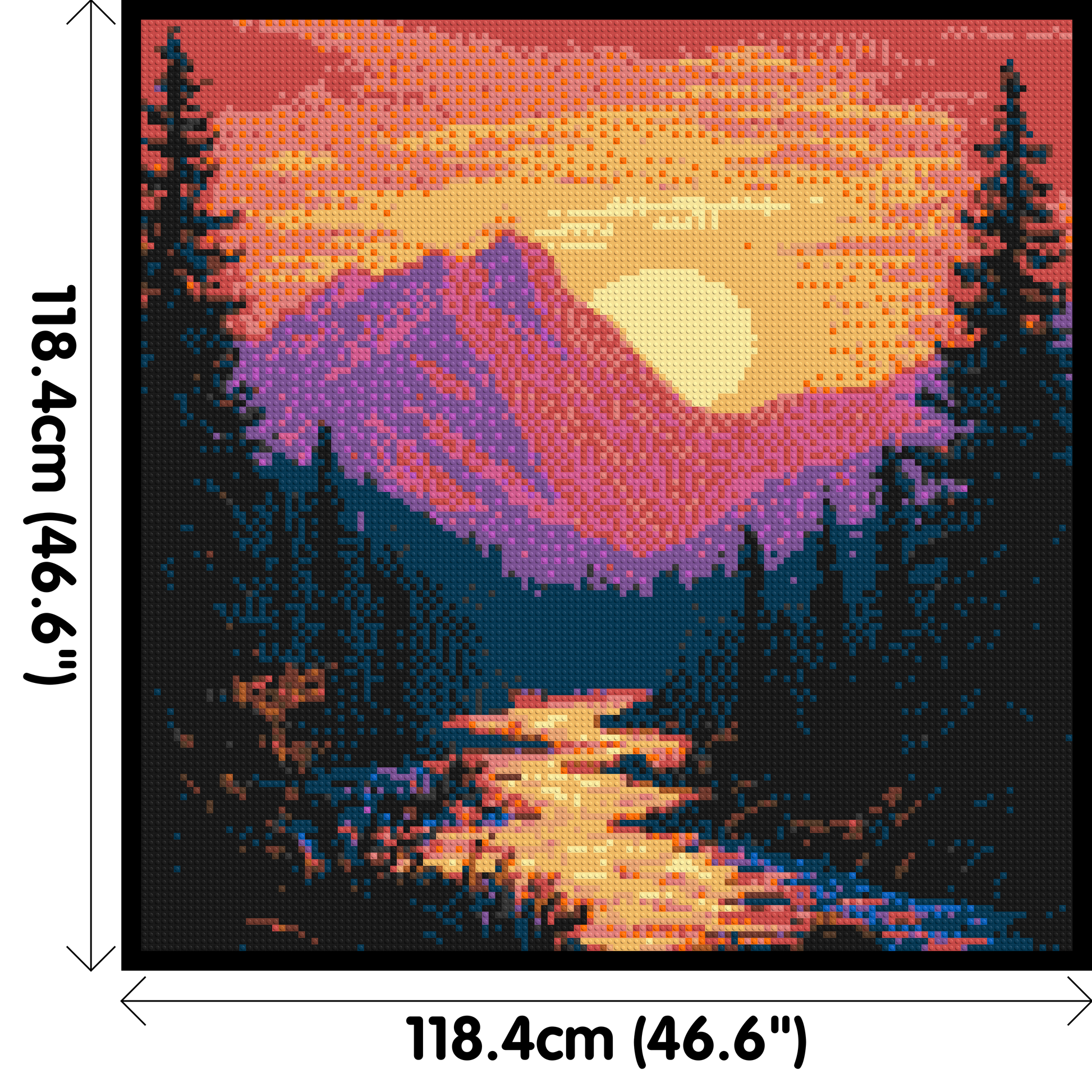 Sunset Mountain River Pixel Art - Brick Art Mosaic Kit 6x6 dimensions with frame