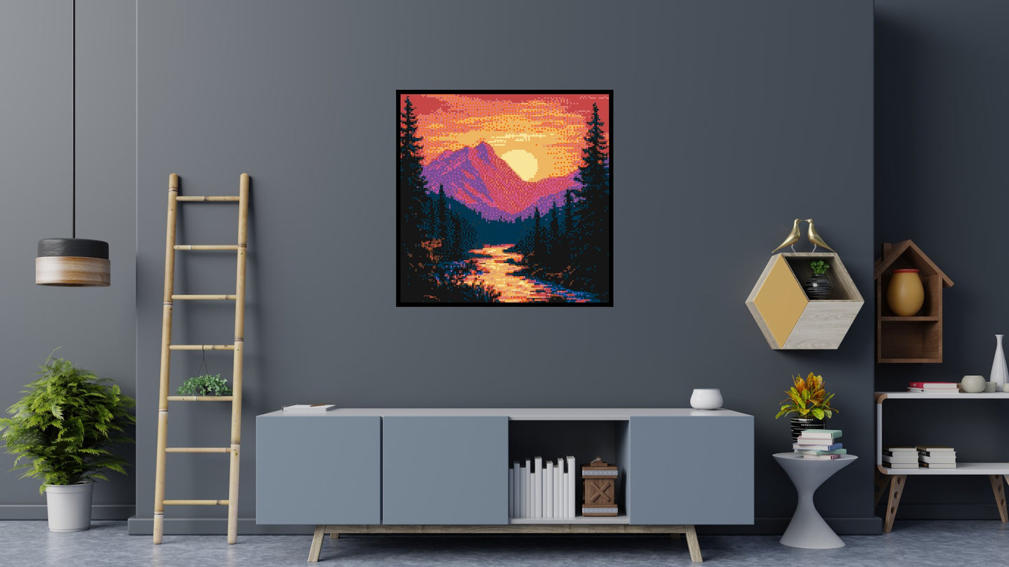 Sunset Mountain River Pixel Art - Brick Art Mosaic Kit 6x6 large