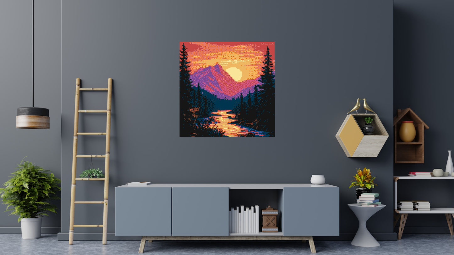 Sunset Mountain River Pixel Art - Brick Art Mosaic Kit 6x6 large