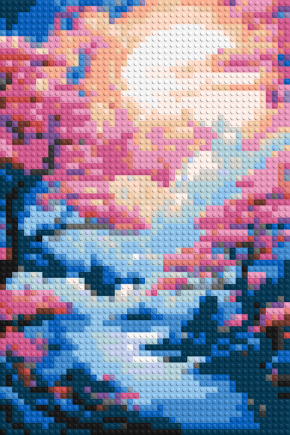 Cherry Blossom Trees and Glowing Moon Japanese Art - Brick Art Mosaic Kit 2x3 large