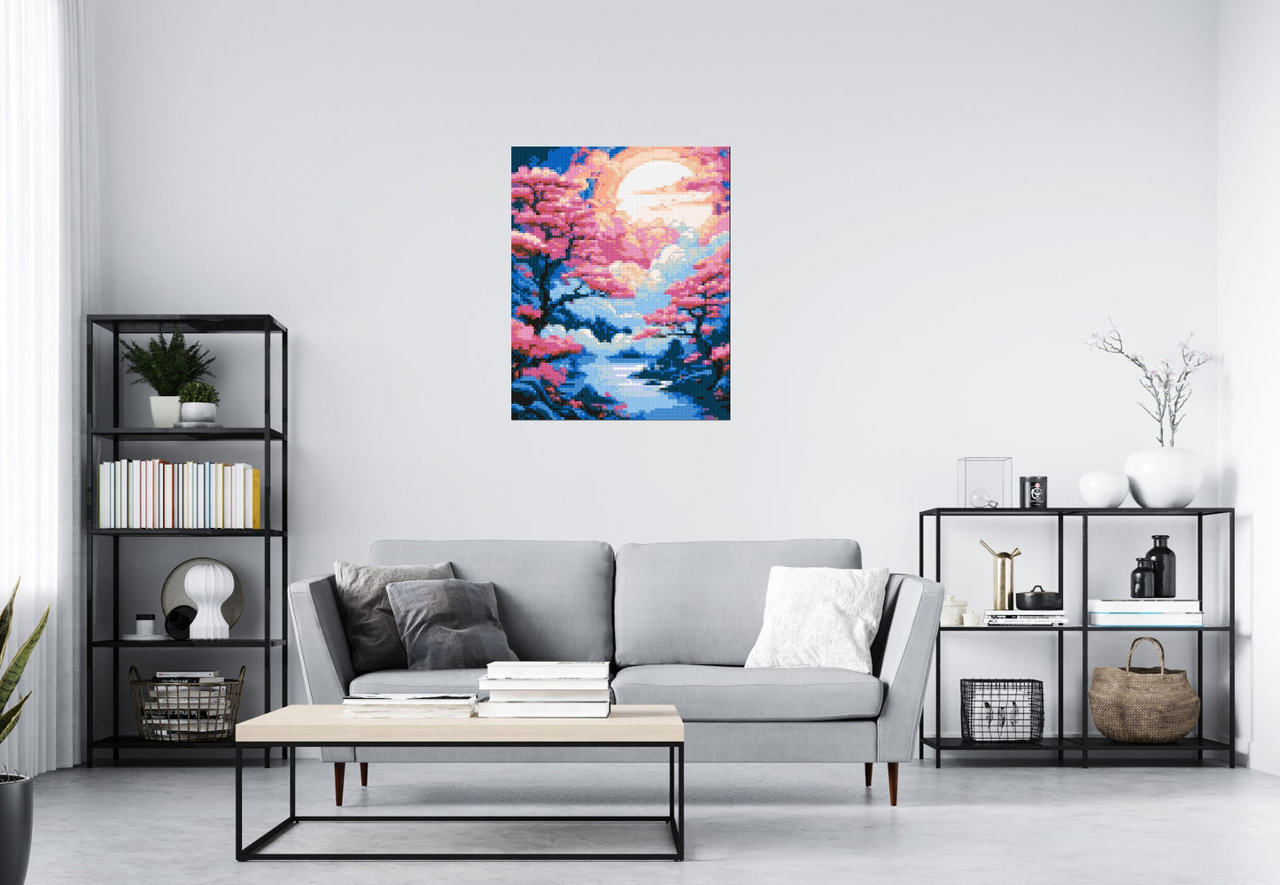 Cherry Blossom Trees and Glowing Moon Japanese Art - Brick Art Mosaic Kit 4x5 large