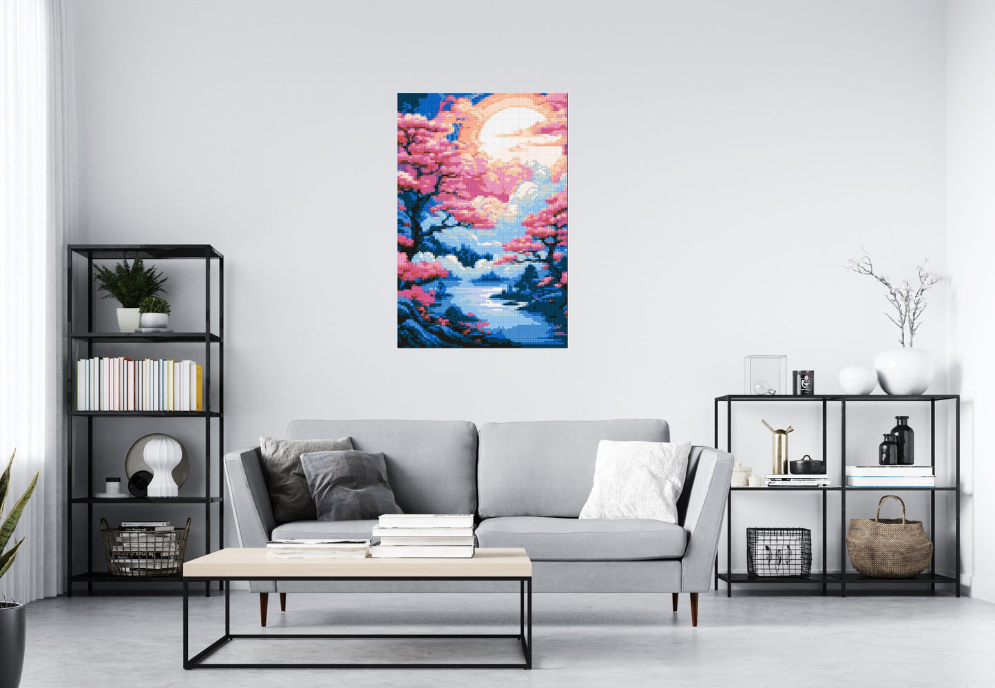 Cherry Blossom Trees and Glowing Moon Japanese Art - Brick Art Mosaic Kit 4x6 large