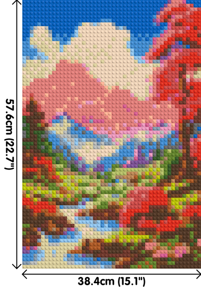 Pink Mountain Peaks and Cascading Waterfall Illustration - Brick Art Mosaic Kit 2x3 large